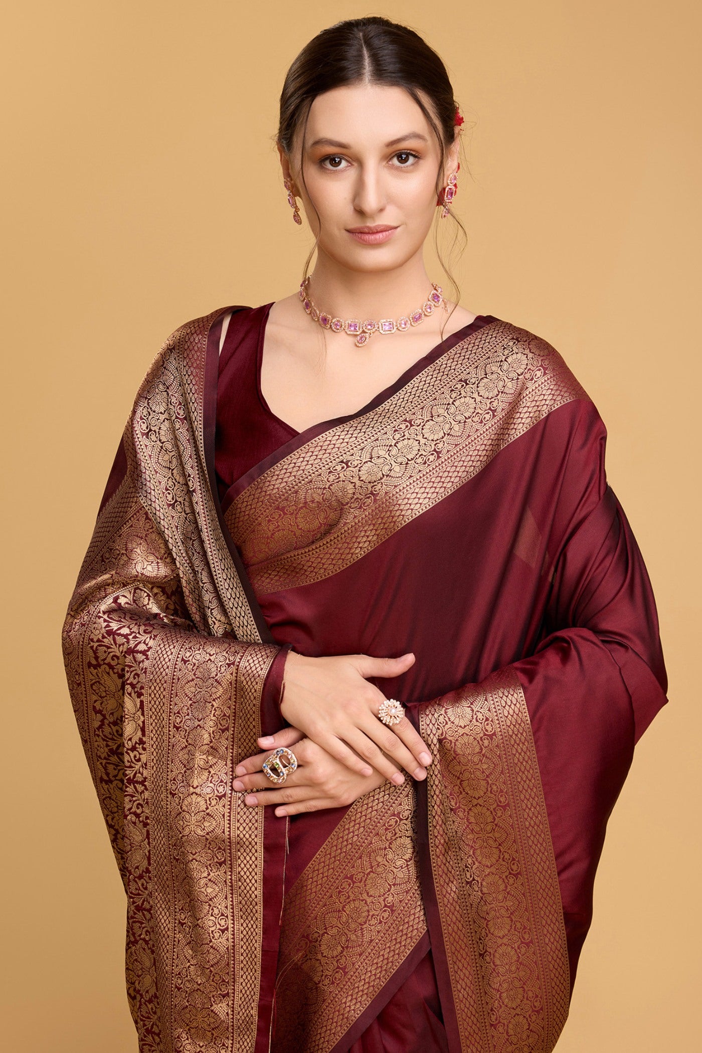 Buy MySilkLove Rufous Maroon Woven Banarasi Saree Online