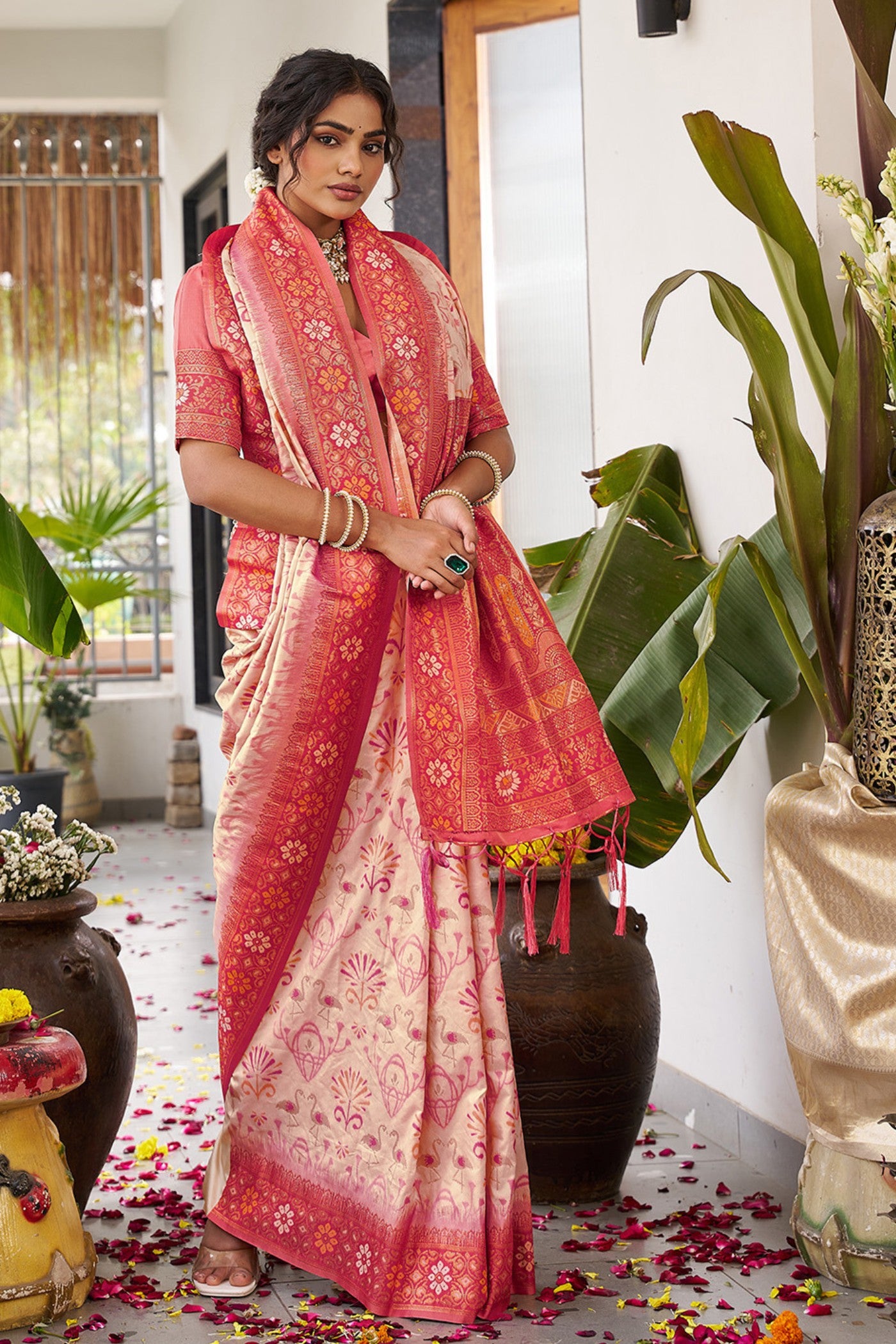 Buy MySilkLove Fawn Beige Banarasi Woven Soft Silk Saree Online