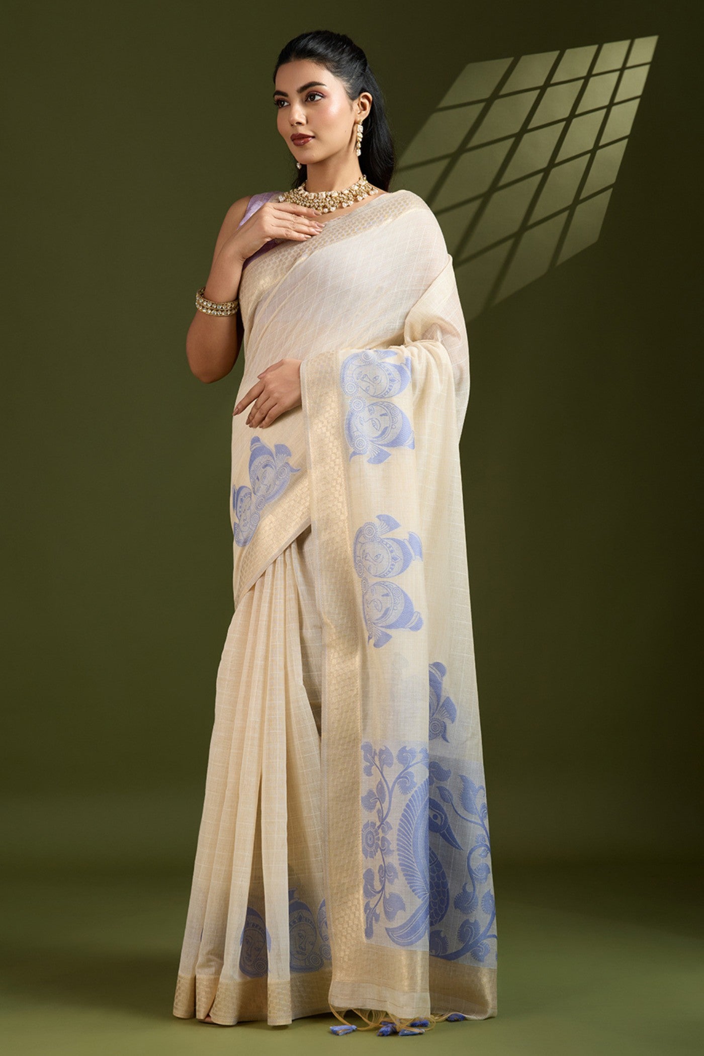 Buy MySilkLove Coconut White Muga Cotton Saree Online