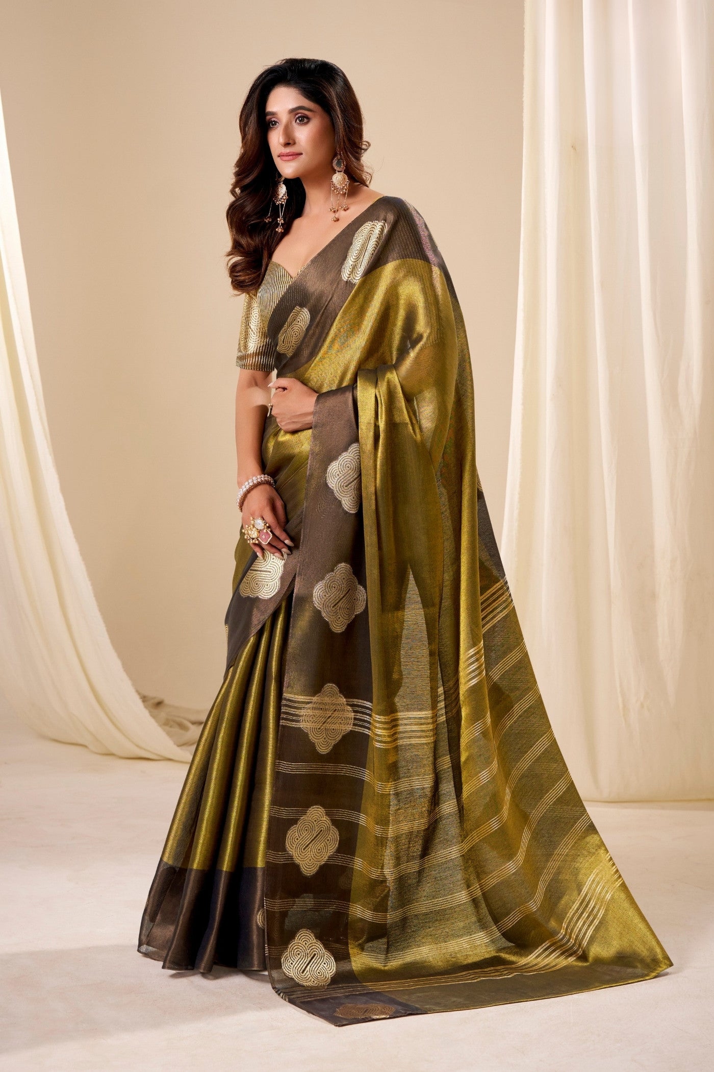 Buy MySilkLove American Gold Handloom Tissue Saree Online