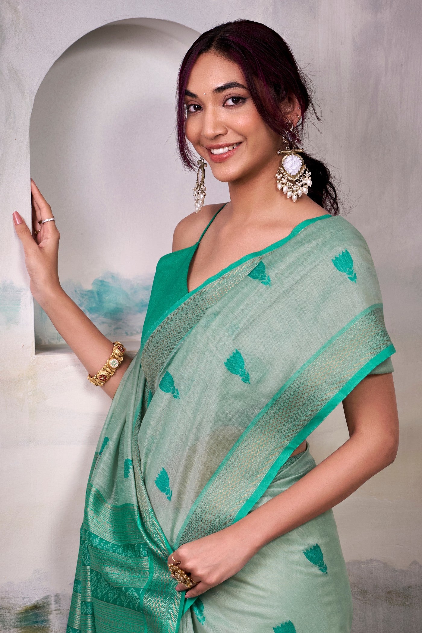 Buy MySilkLove Artichoke Green Woven Modal Cotton Saree Online