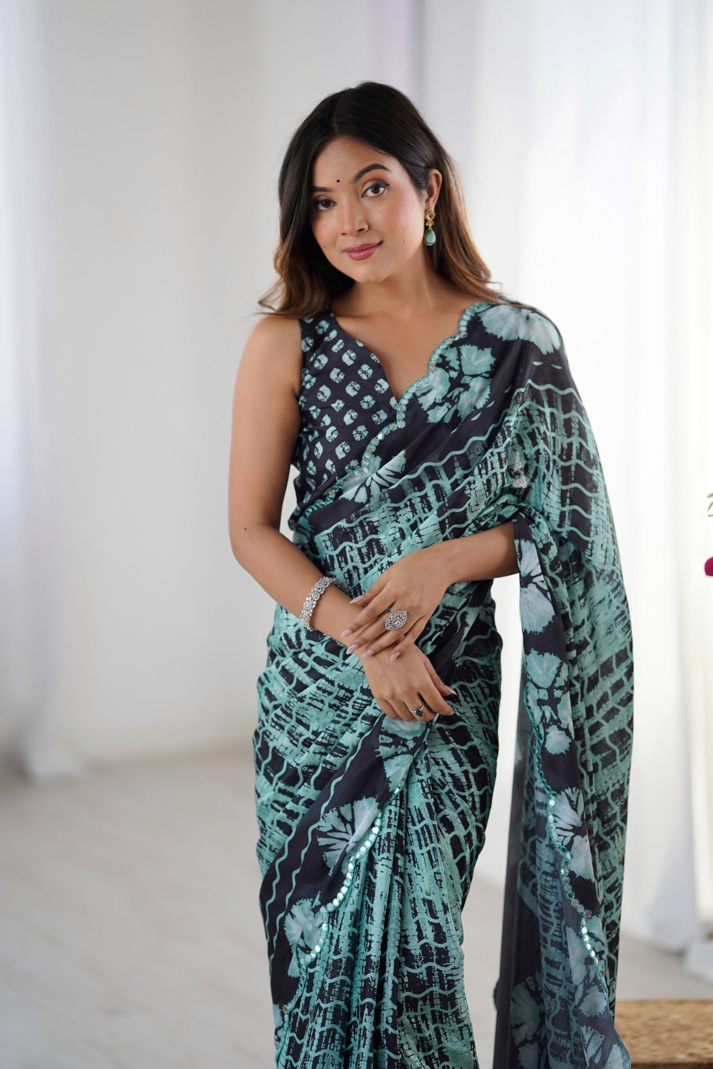 Buy MySilkLove Como Green Chinon Partywear Saree Online