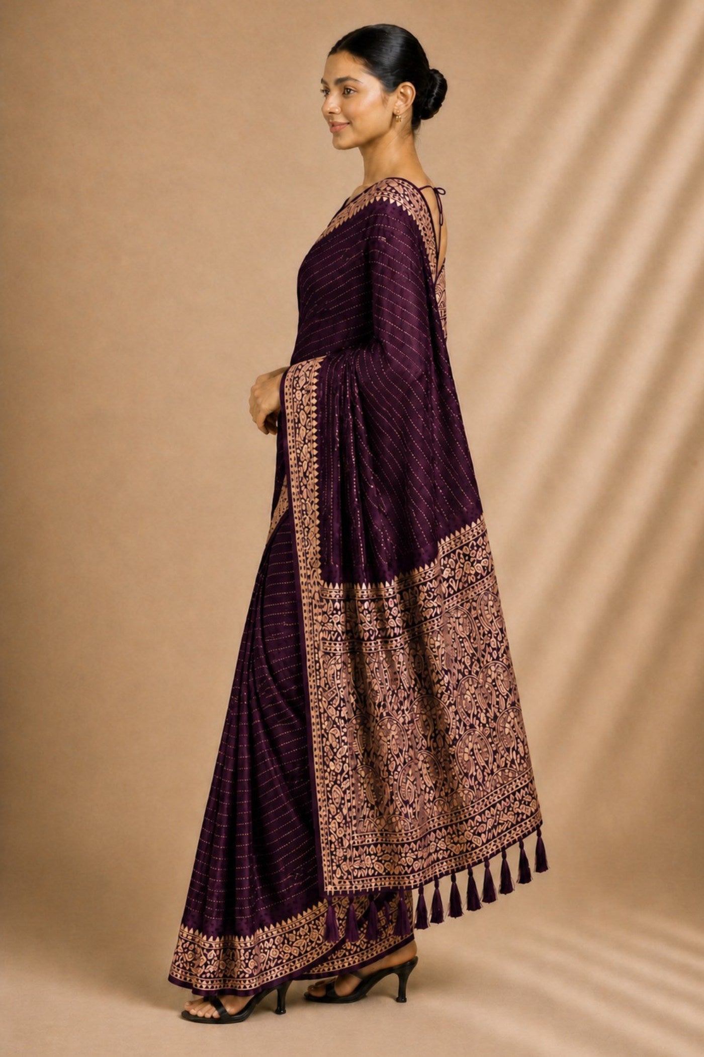 Buy MySilkLove Wine Purple Woven Chiffon Saree Online