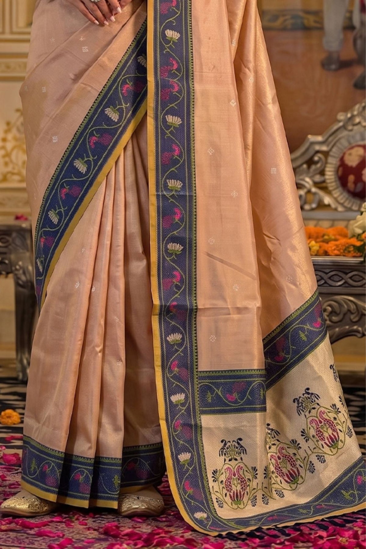 Buy MySilkLove Sunset Peach Woven Tissue Silk Saree Online
