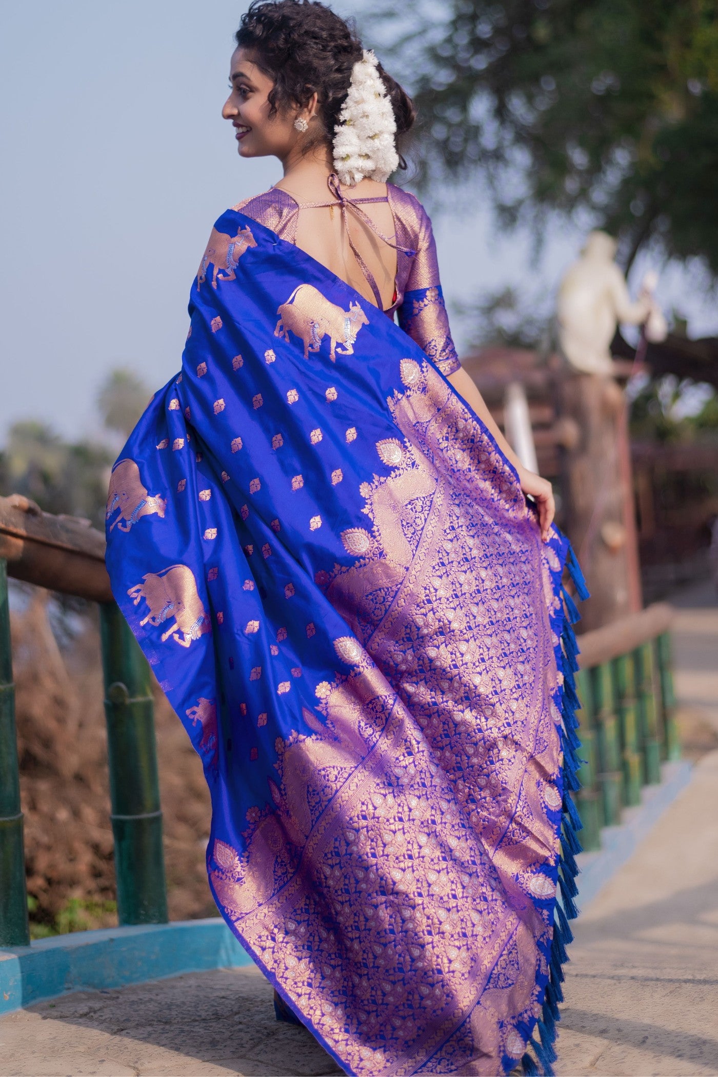 Buy MySilkLove Dark Blue Woven Banarasi Saree Online