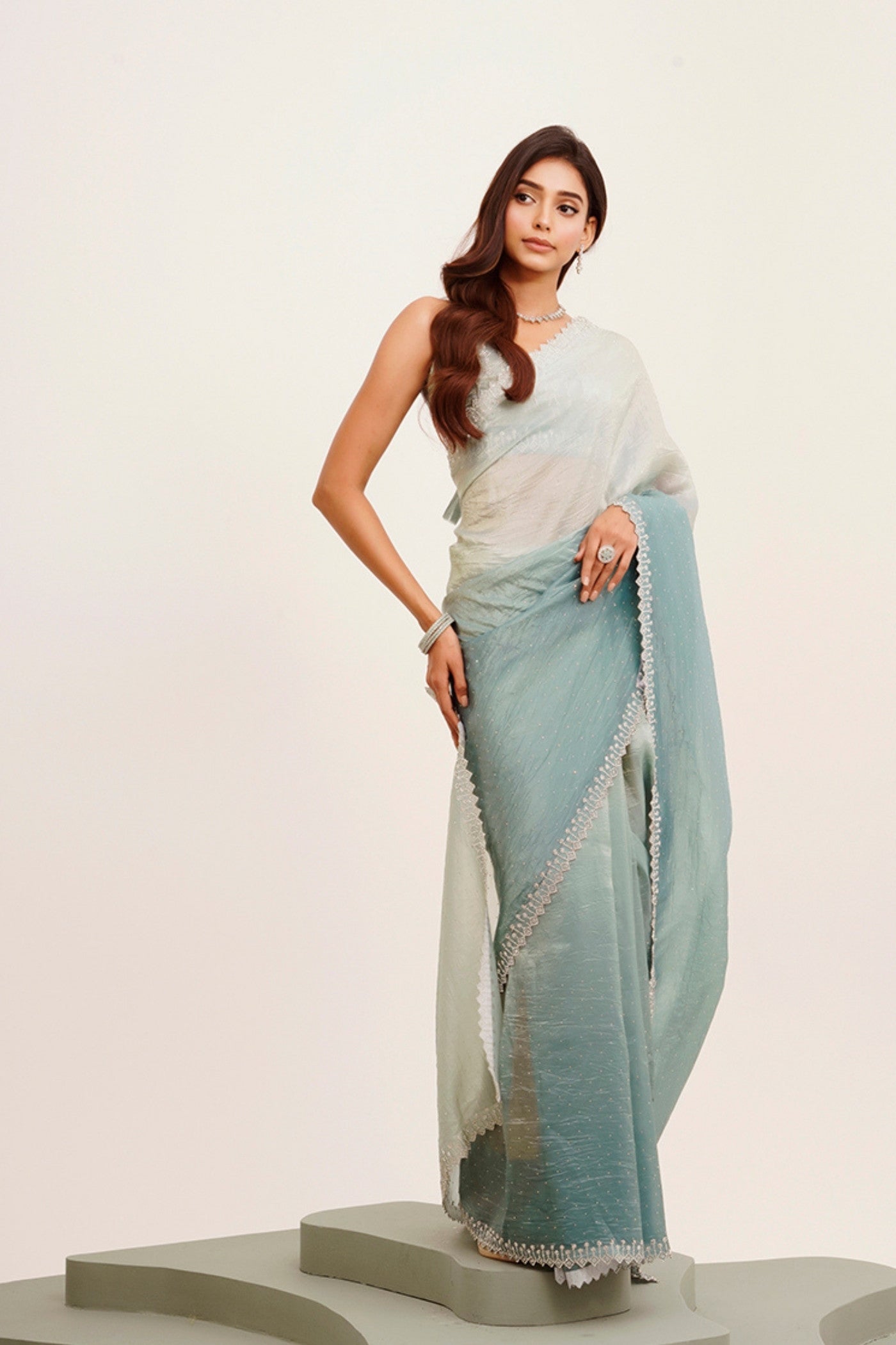 Buy MySilkLove Turquoise Blue Tissue Partywear Saree Online