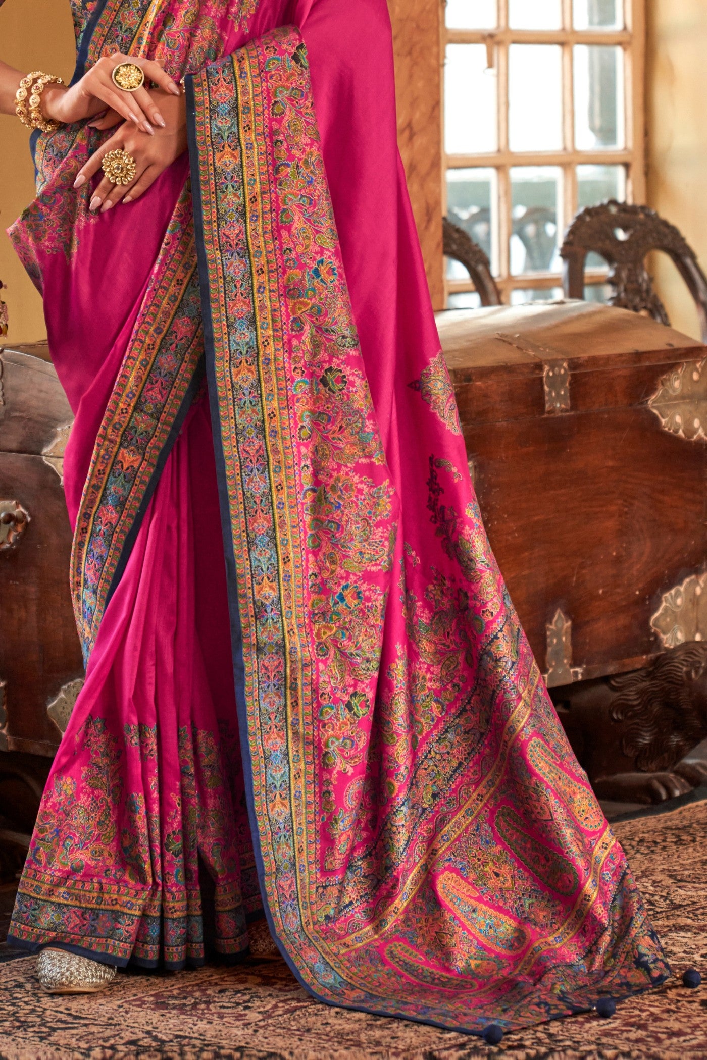 Buy MySilkLove Wild Berry Pink Printed Banarasi Saree Online