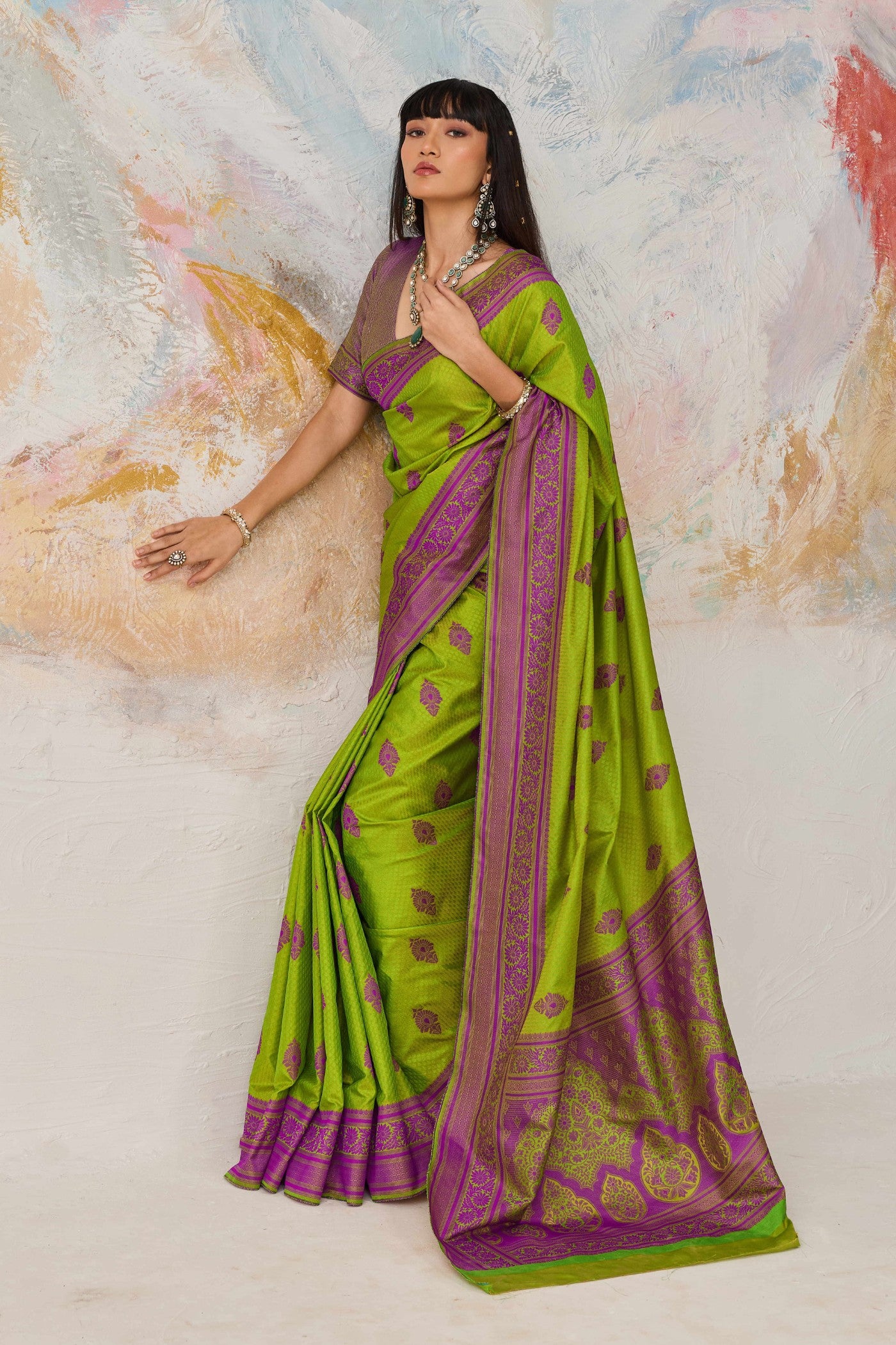 Buy MySilkLove Matcha Green Woven Tanchoi Kanjivaram Saree Online