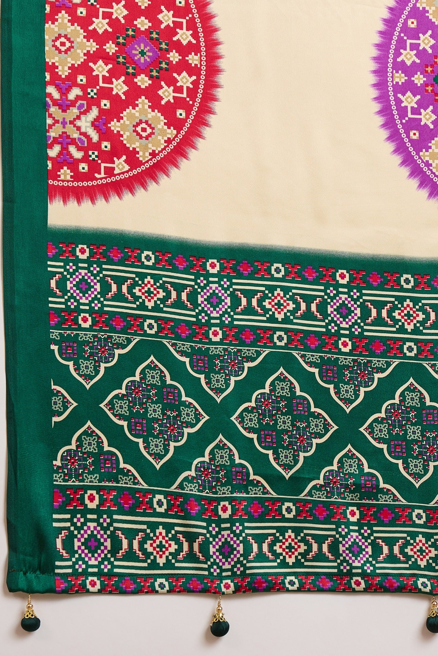 Buy MySilkLove Buttery Cream and Green Modal Ajrakh Printed Silk Saree Online