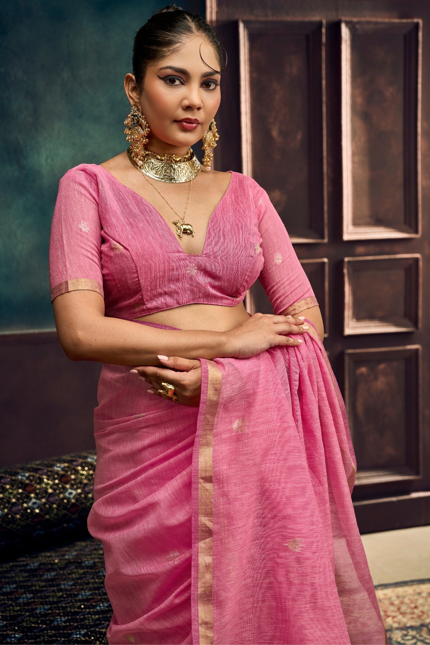 Buy MySilkLove Dusty Rose Pink Munga Handloom Cotton Saree Online