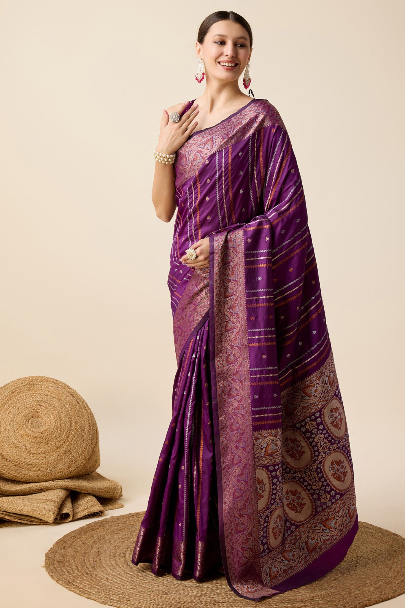Buy MySilkLove Heliotrope Purple Zari Woven Banarasi Saree Online