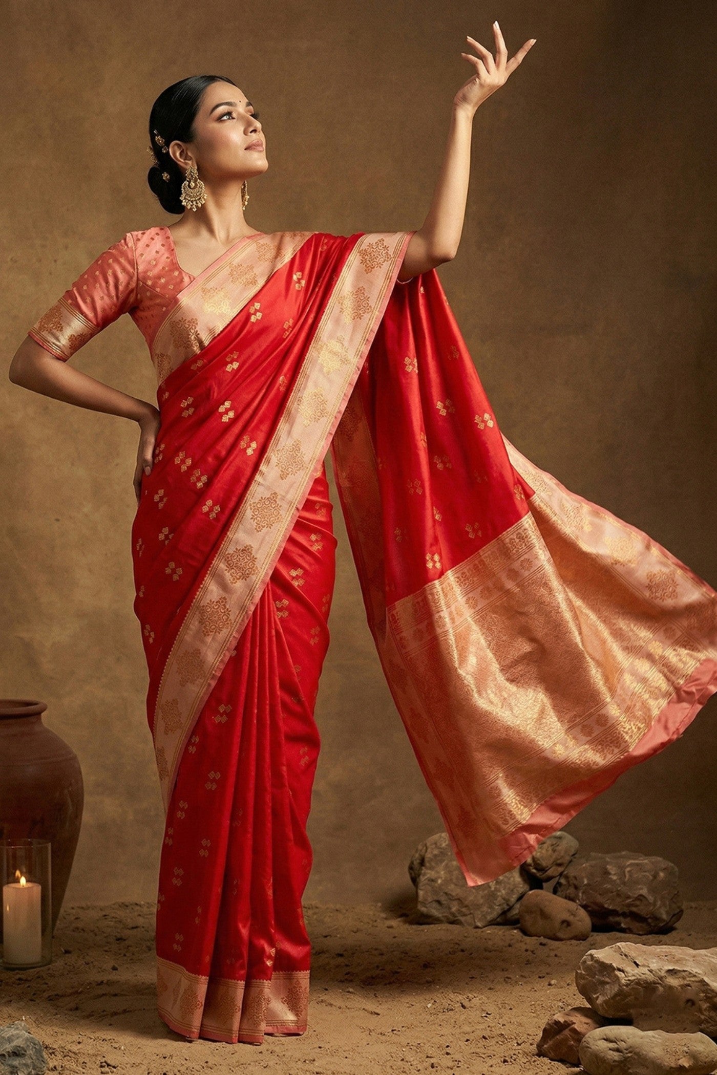 MySilkLove Batorange Red Woven Banarasi Soft Silk Saree