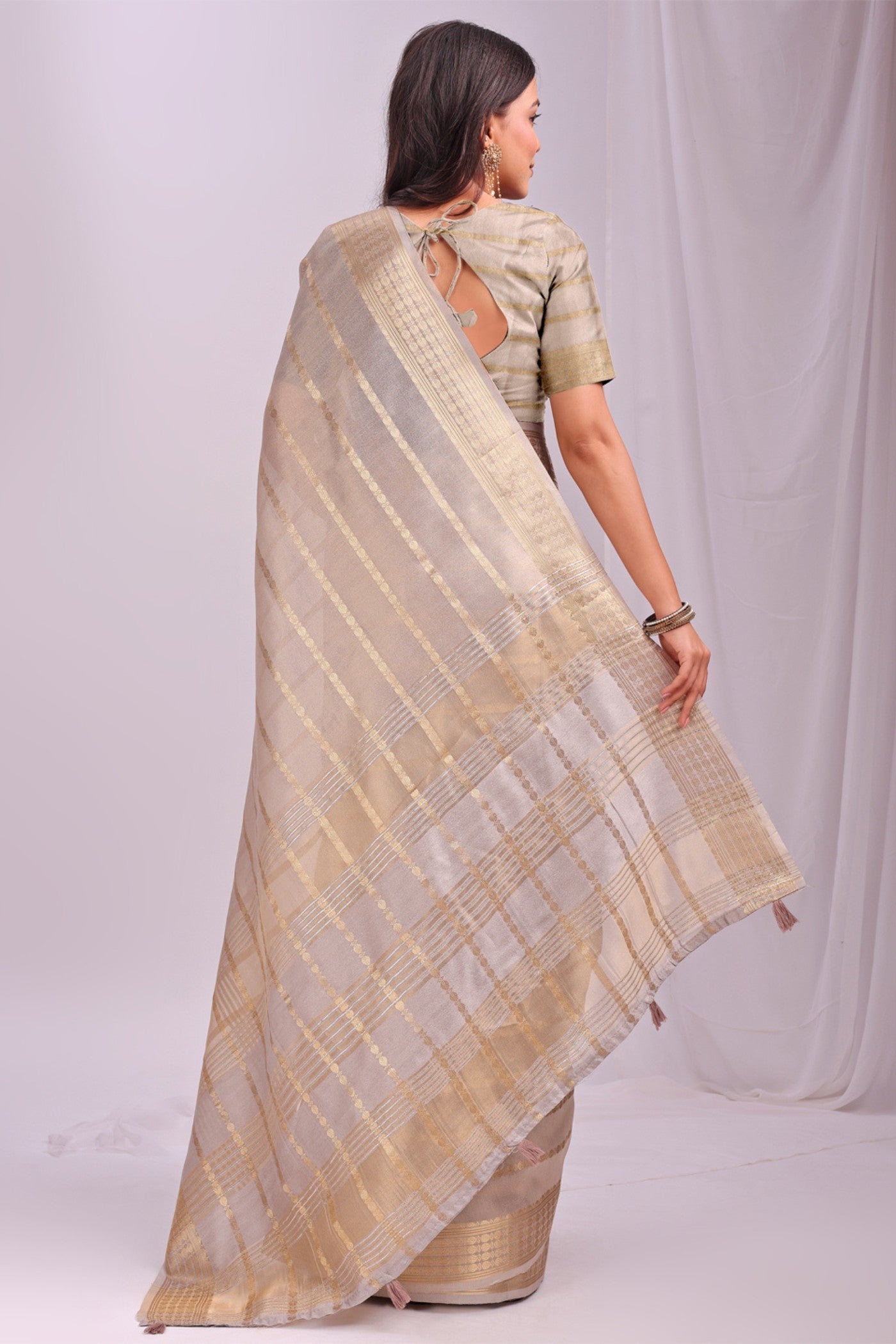 Buy MySilkLove Lace Cream Woven Organza Saree Online