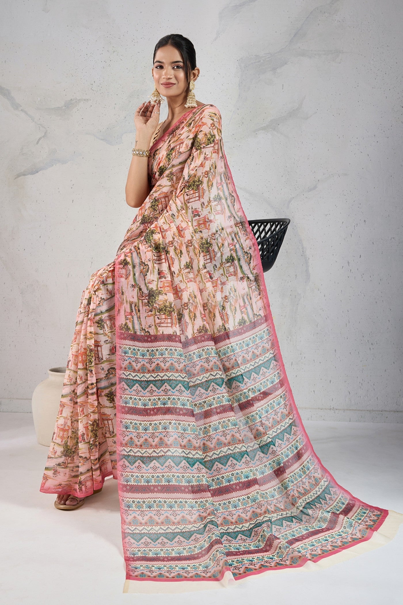 Buy MySilkLove Vintage Peach Digital Printed Saree Online