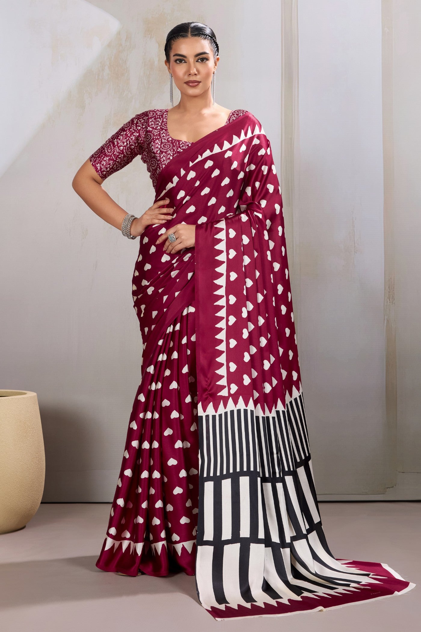 Buy MySilkLove Geranium Red Printed Satin Crepe Silk Saree Online