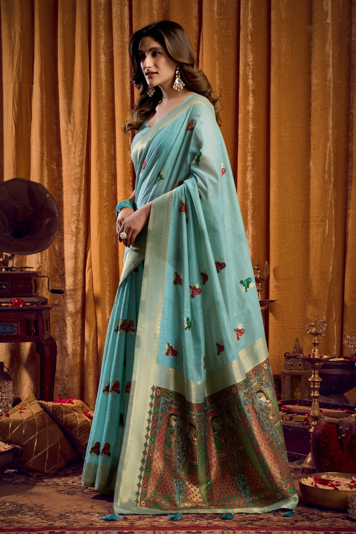 Buy MySilkLove Sky Blue Woven Cotton Saree Online