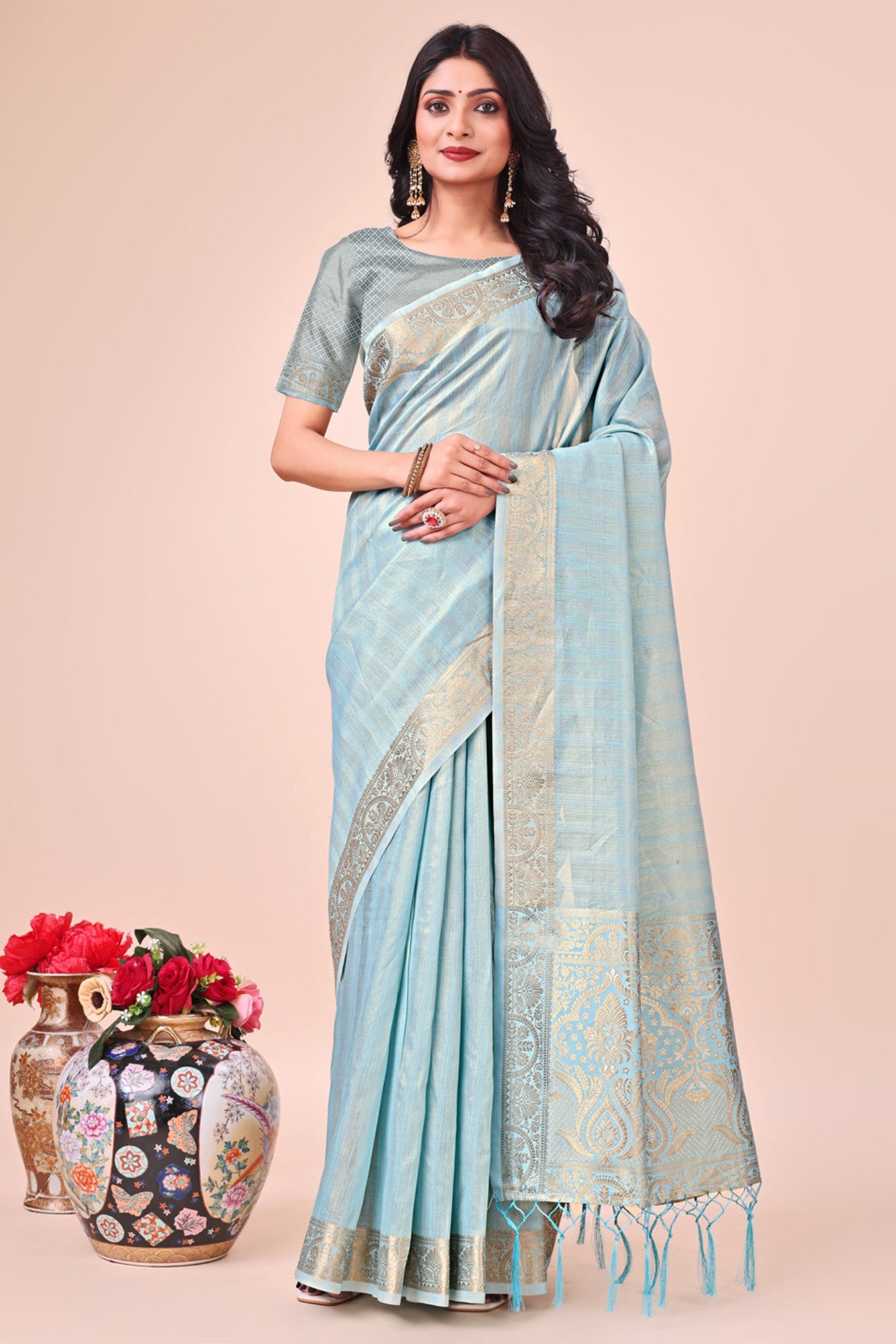 Buy MySilkLove Chrome Blue Woven Organza Saree Online