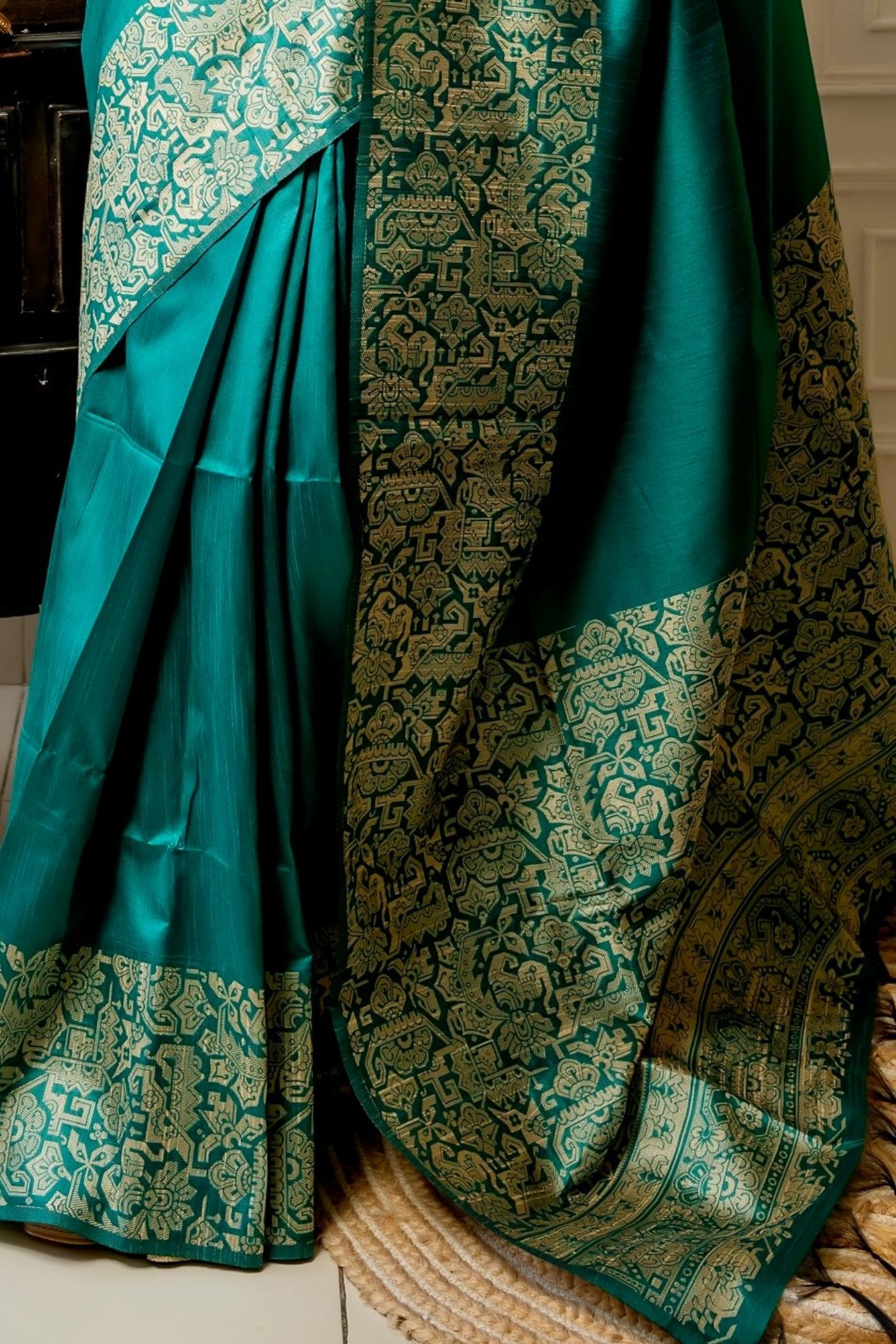 Buy MySilkLove Tiffany Blue Banarasi Handloom Raw Silk Saree Online