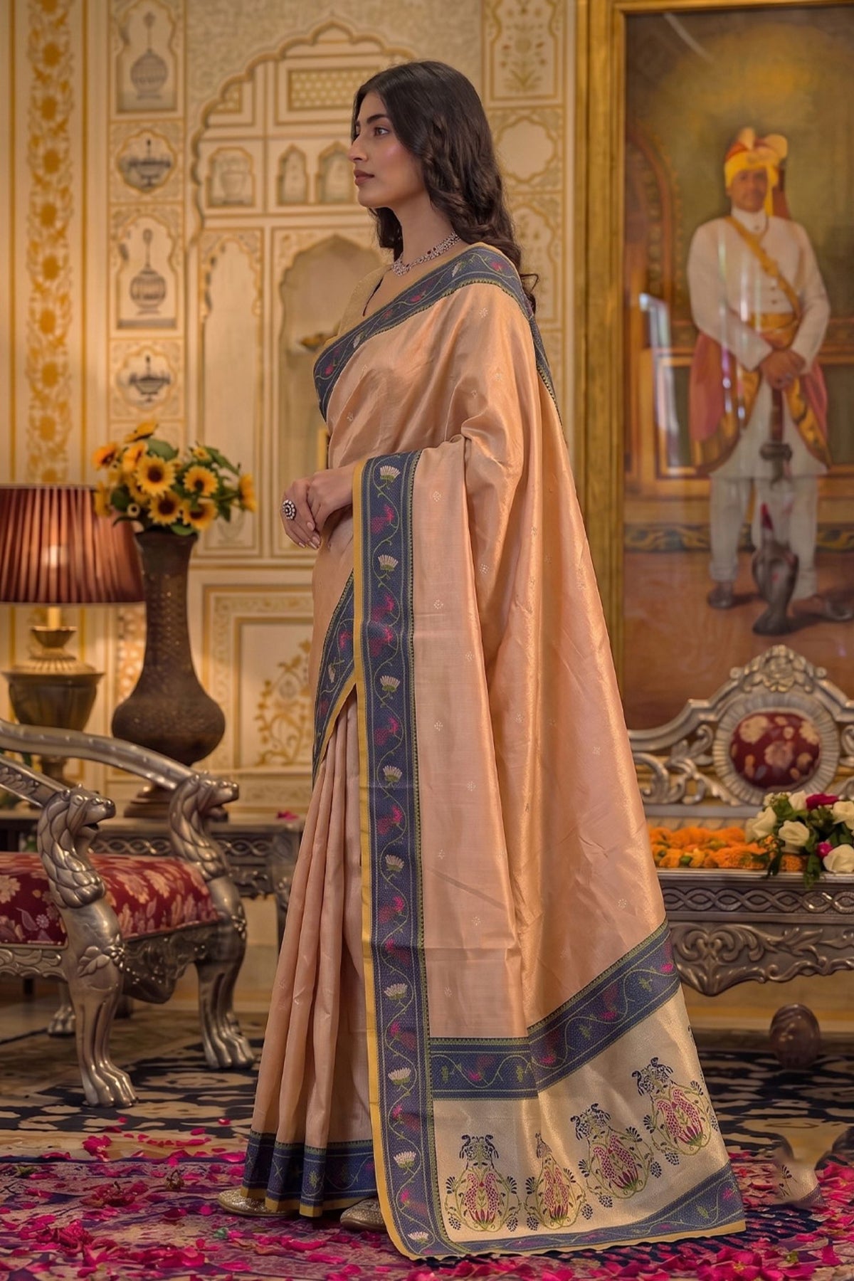 Buy MySilkLove Sunset Peach Woven Tissue Silk Saree Online
