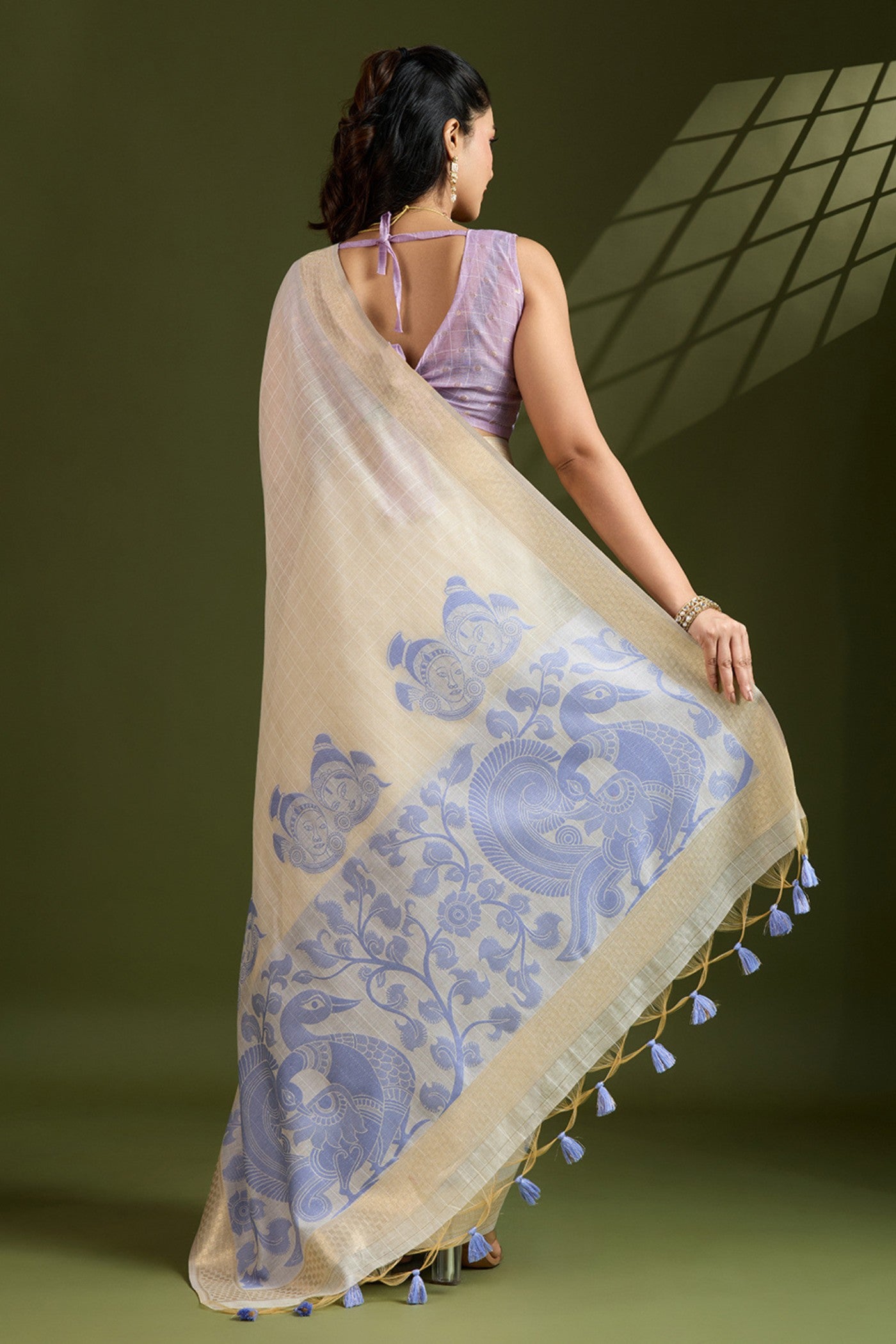 Buy MySilkLove Coconut White Muga Cotton Saree Online