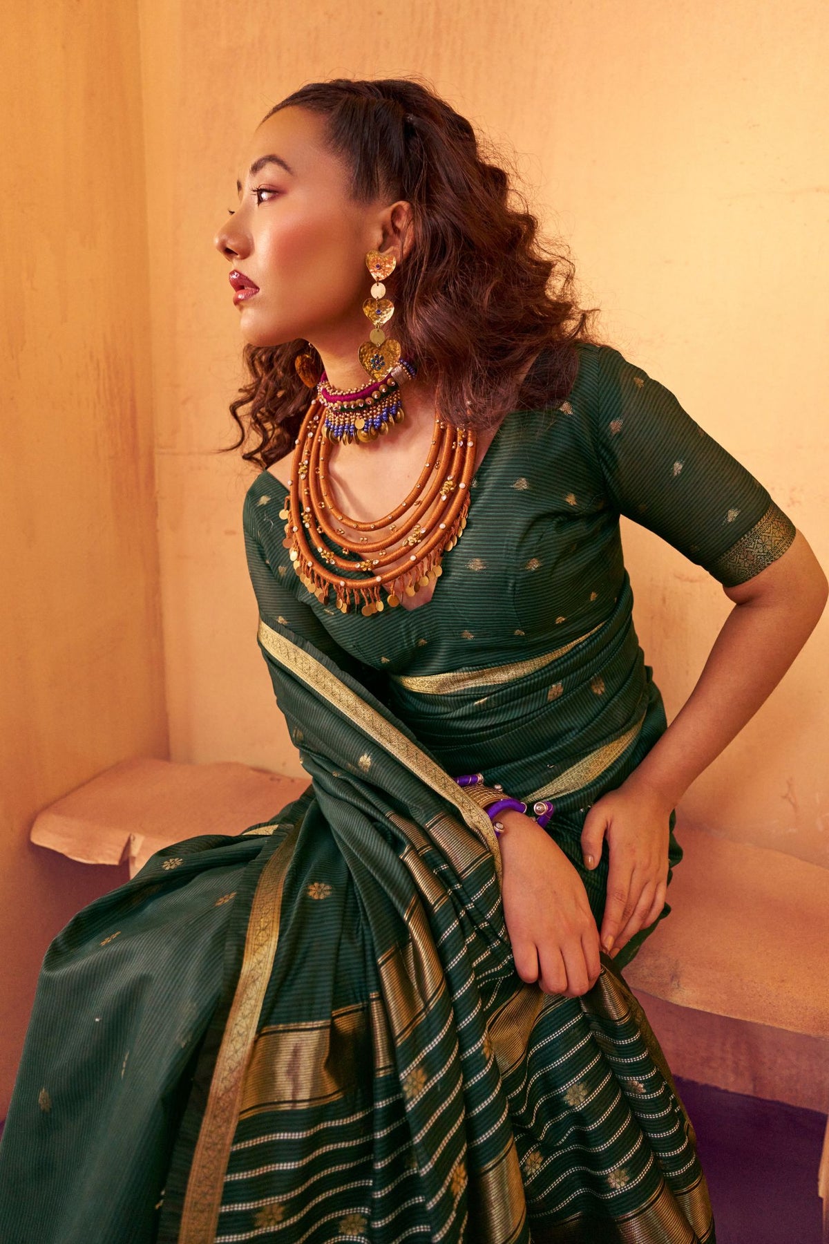 Buy MySilkLove Dark Green Banarasi Handloom Silk Saree Online