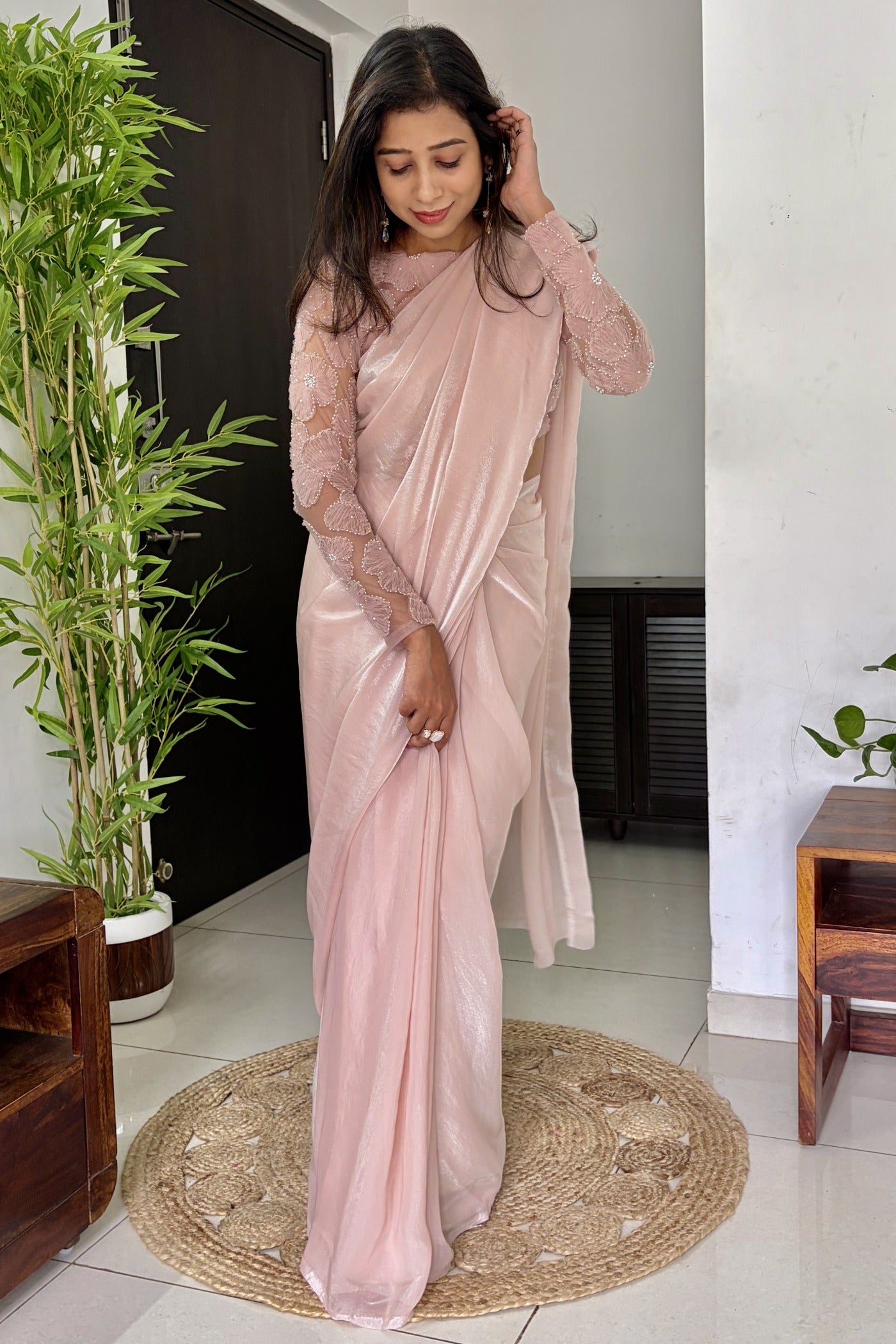 Buy MySilkLove Diamond Pink Designer Partywear Saree with Floral Blouse Online