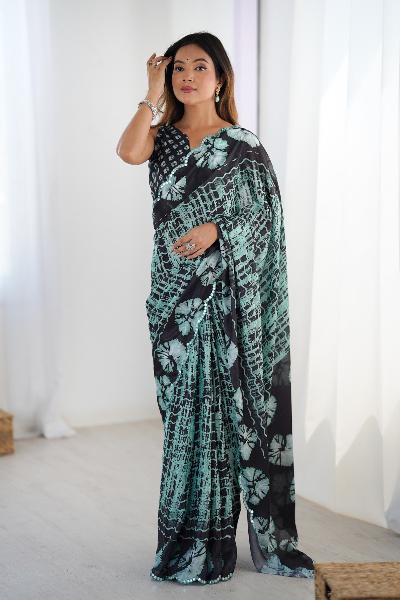 Buy MySilkLove Como Green Chinon Partywear Saree Online