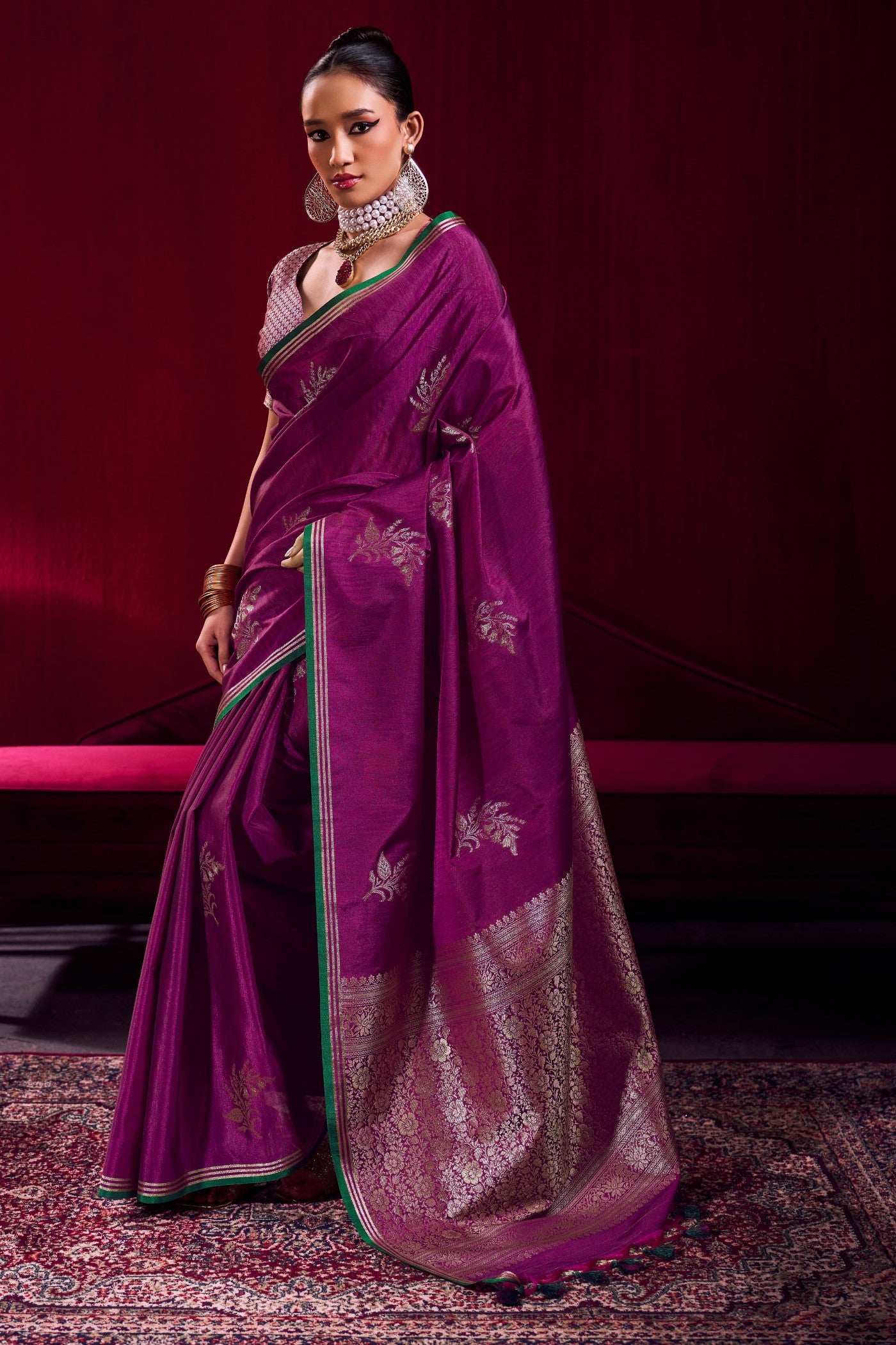 Buy MySilkLove Violet Purple Handloom Satin Soft Silk Saree Online