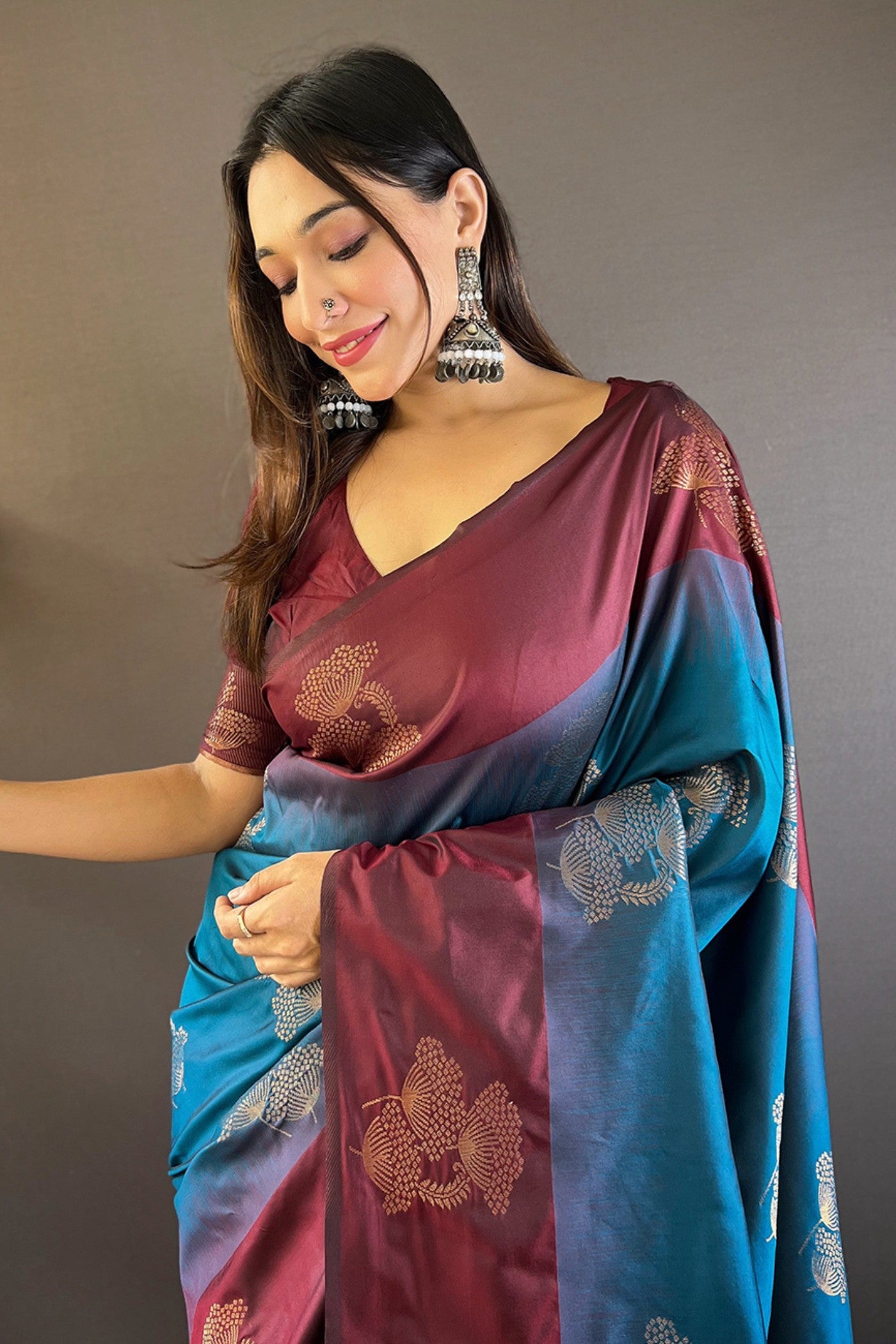 Buy MySilkLove Cerulean Blue Woven Banarasi Saree Online
