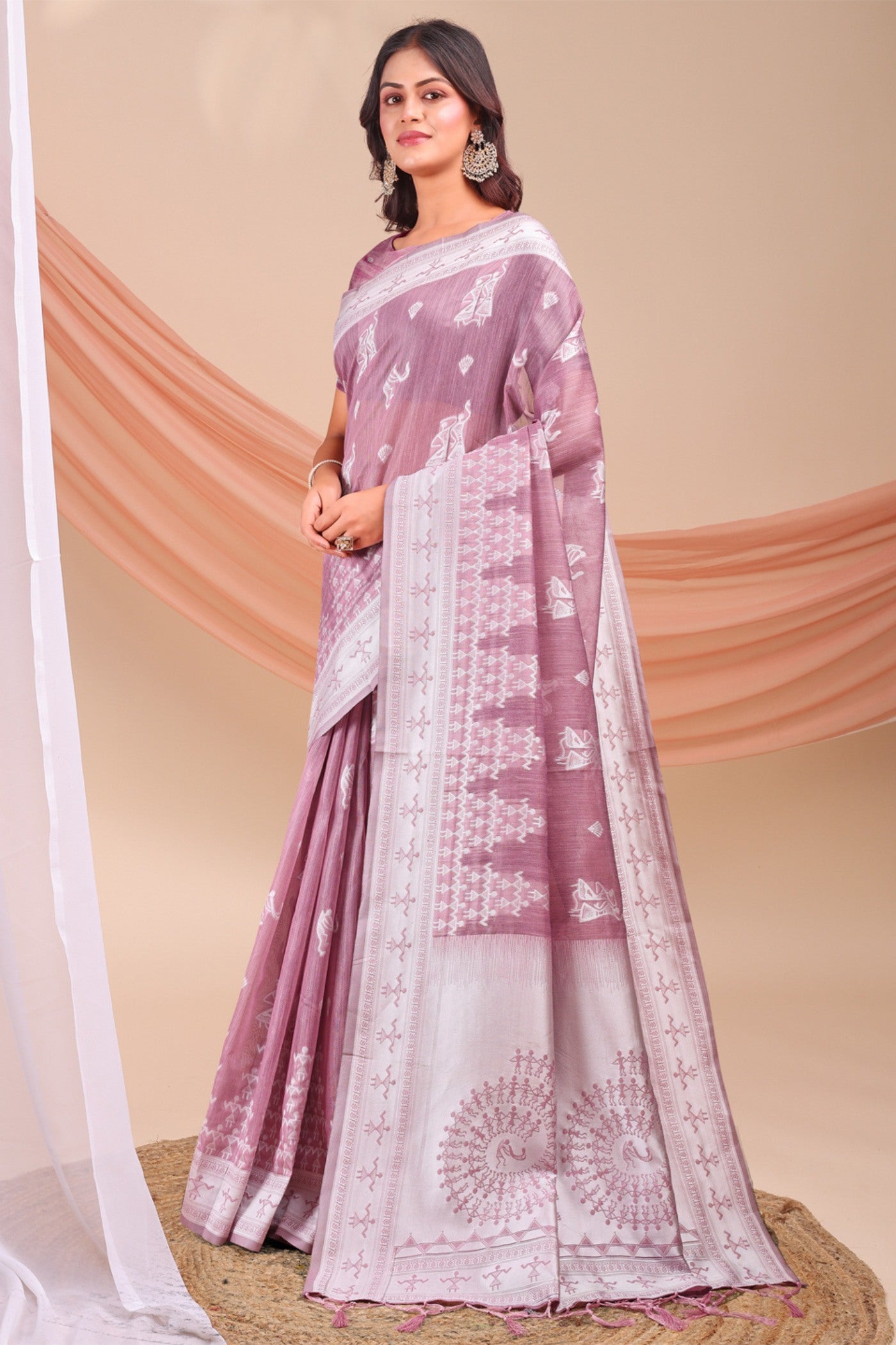 Buy MySilkLove Grape Purple Woven Linen Cotton Saree Online