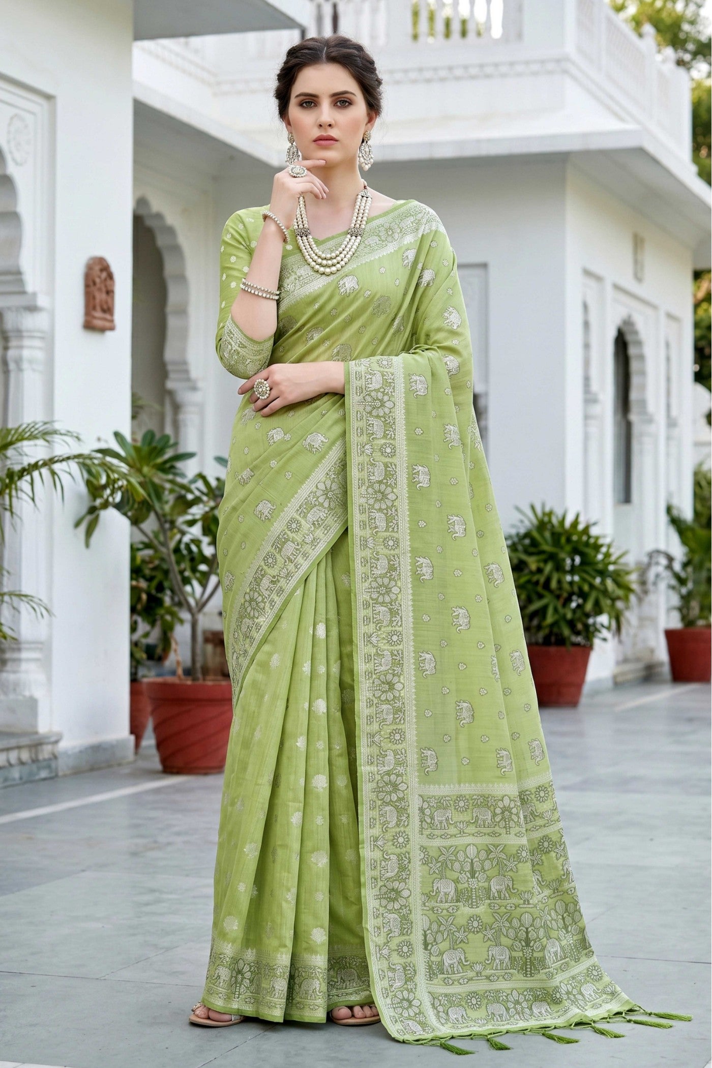Buy MySilkLove Pista Green Soft Cotton Printed Saree Online