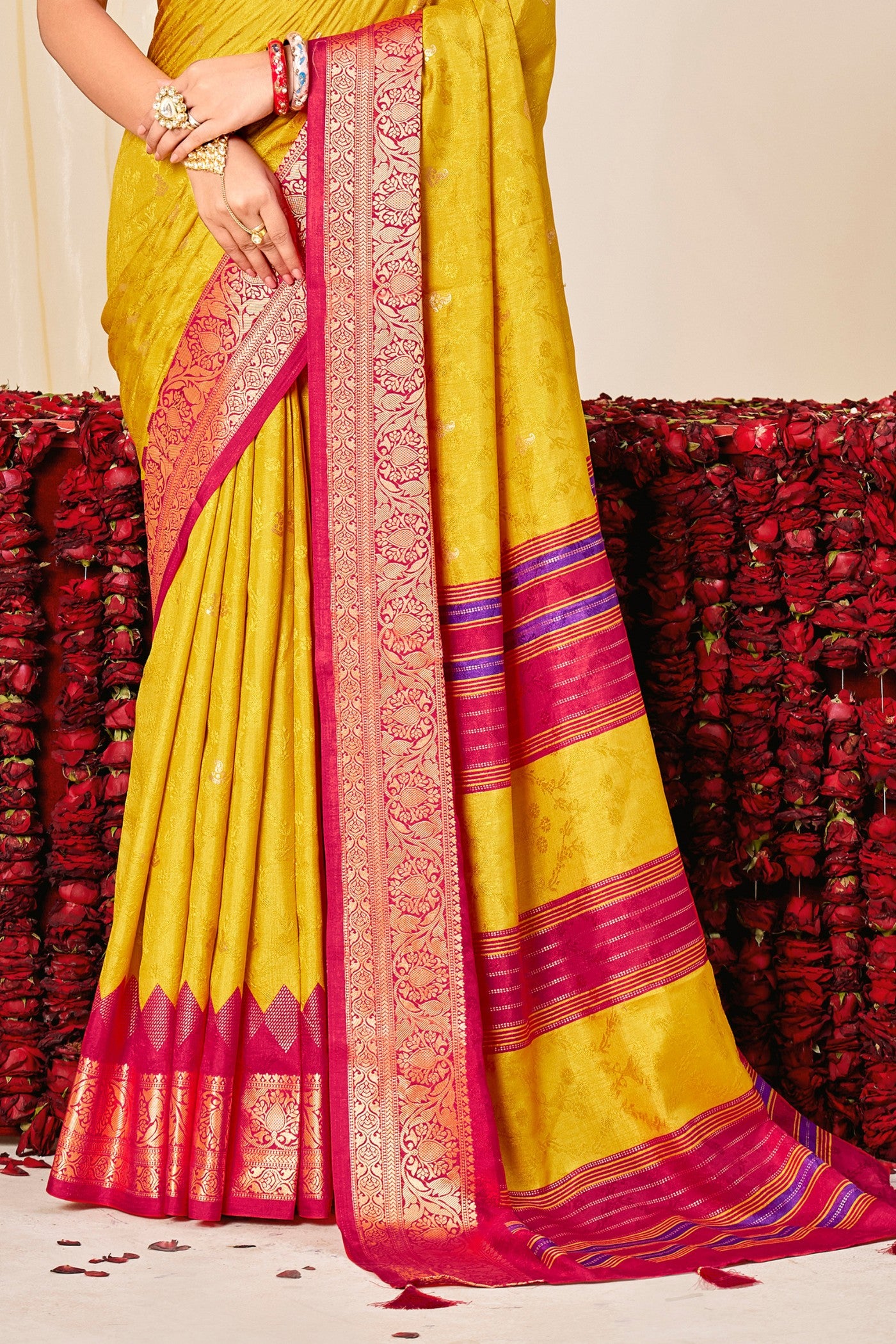 Buy MySilkLove Muddy Yellow Tussar Printed Silk Saree Online