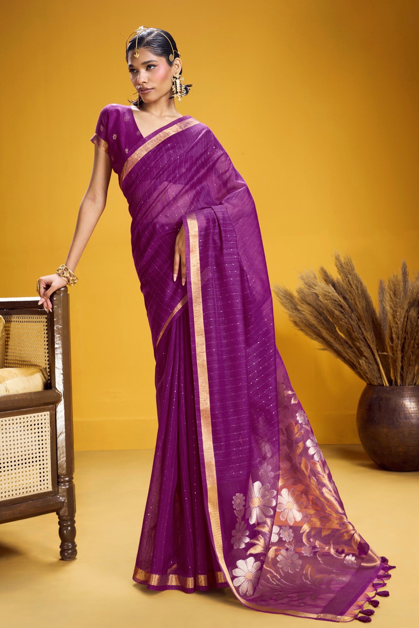 Buy MySilkLove Fuchsia Purple Munga Handloom Cotton Saree Online