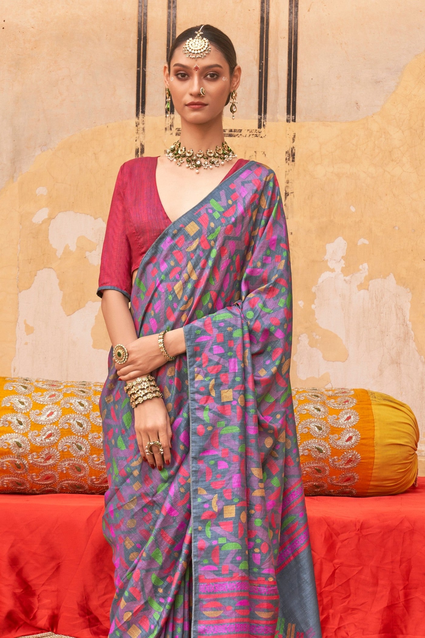 Buy MySilkLove Plum Purple Banarasi Printed Saree Online