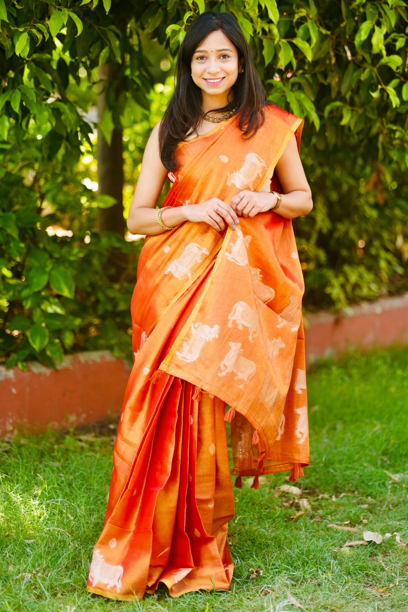 Buy MySilkLove Sunset Orange Handloom Tissue Saree Online