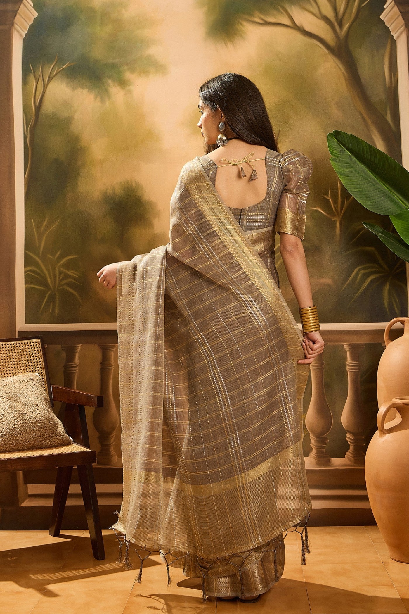 Buy MySilkLove Walnut Brown Woven Organza Saree Online