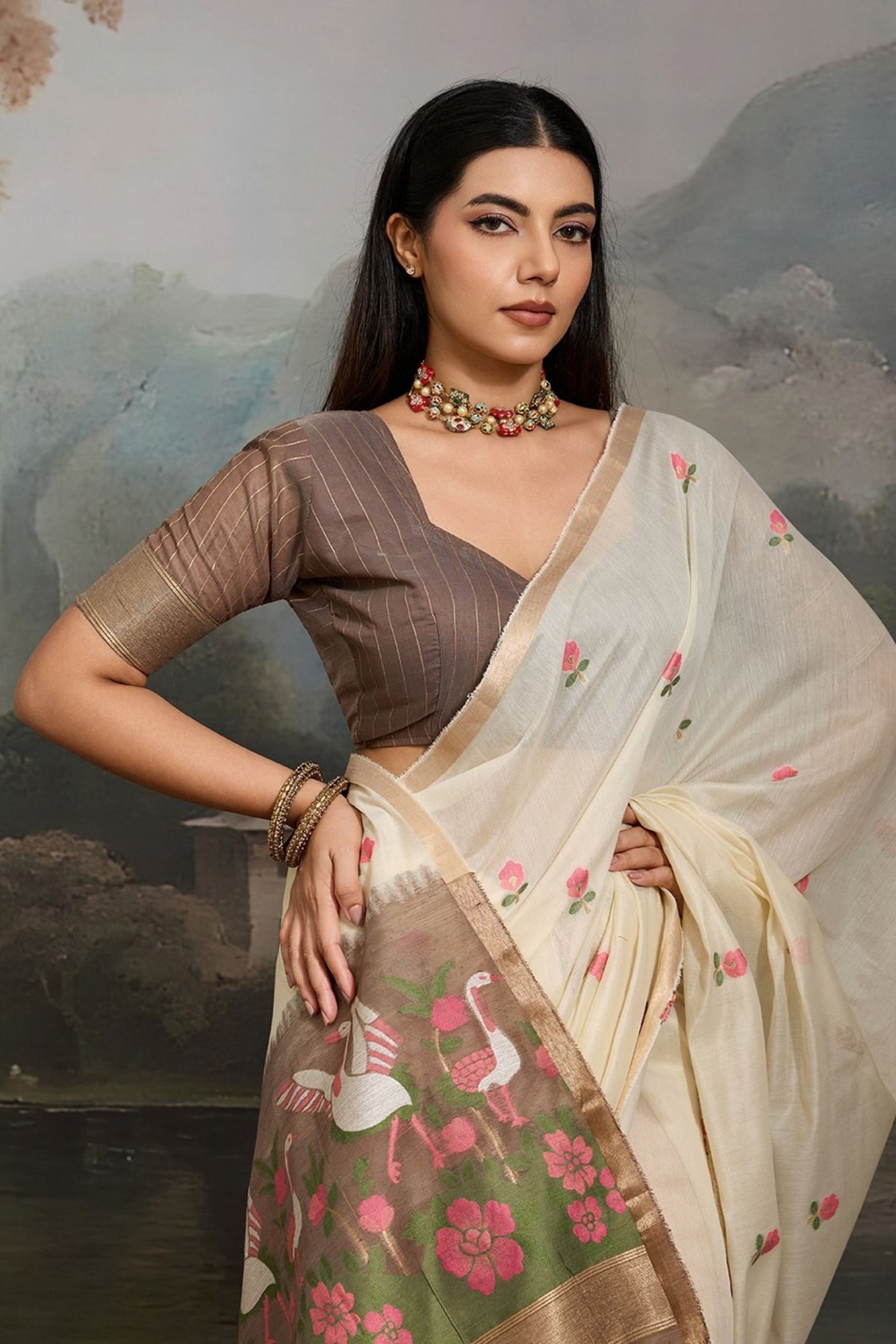 MySilkLove Snowdrop White Cotton Handloom Swan Saree