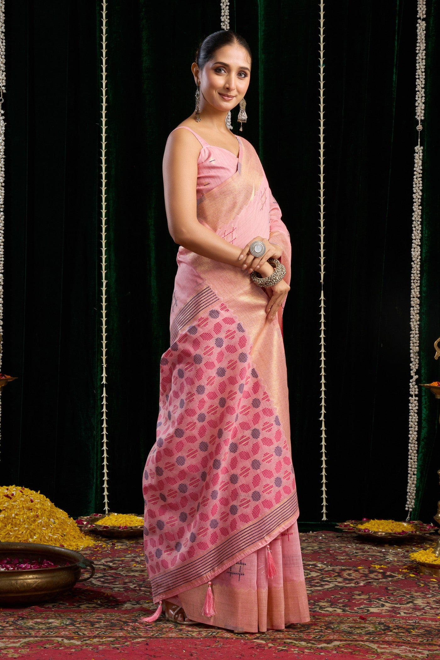 Buy MySilkLove Cerise Pink Woven Cotton Saree Online