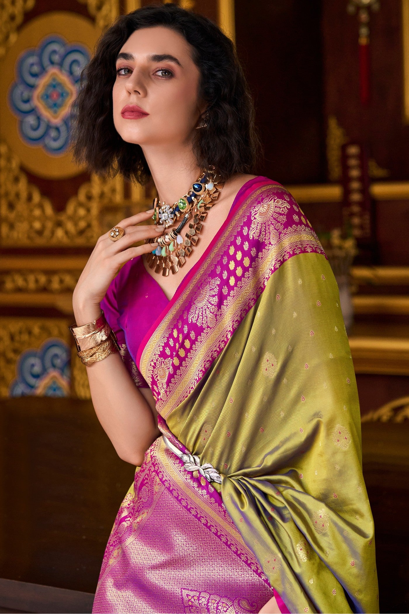 Buy MySilkLove Duranta Green Woven Banarasi Saree Online