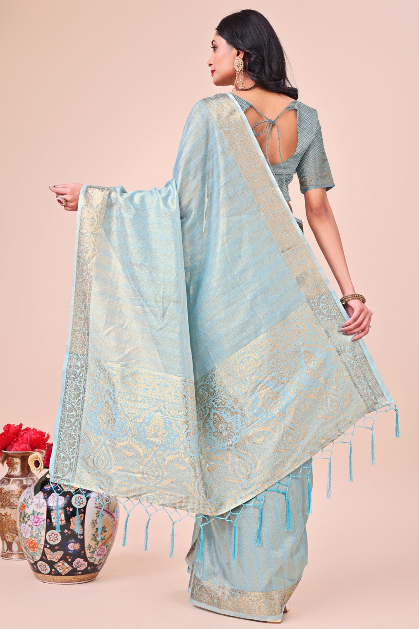 Buy MySilkLove Chrome Blue Woven Organza Saree Online