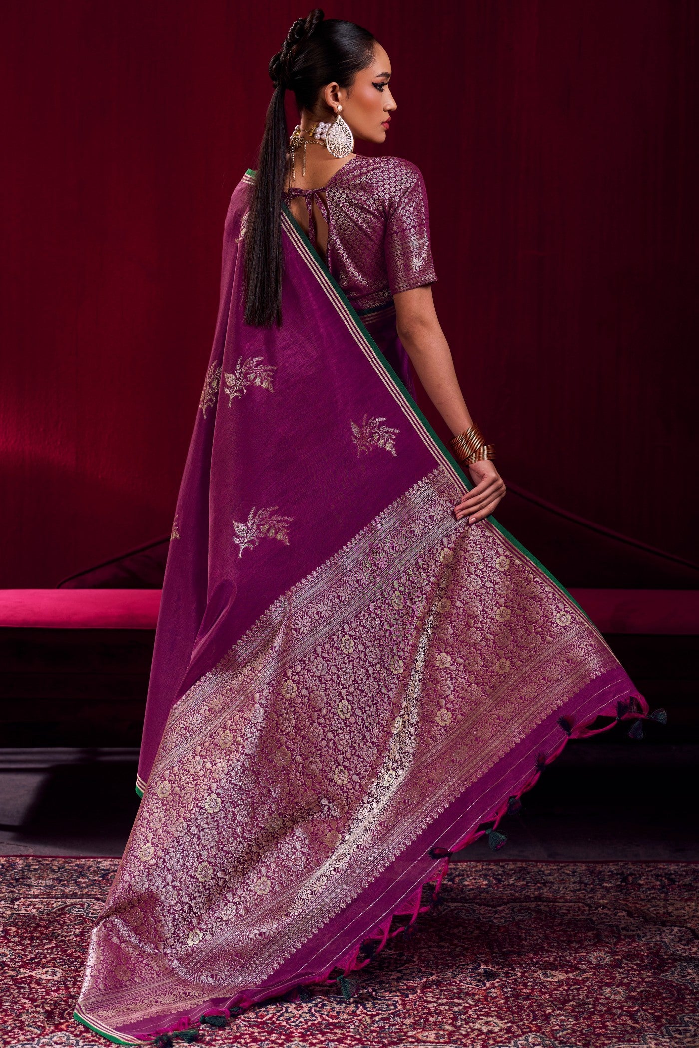 Buy MySilkLove Violet Purple Handloom Satin Soft Silk Saree Online