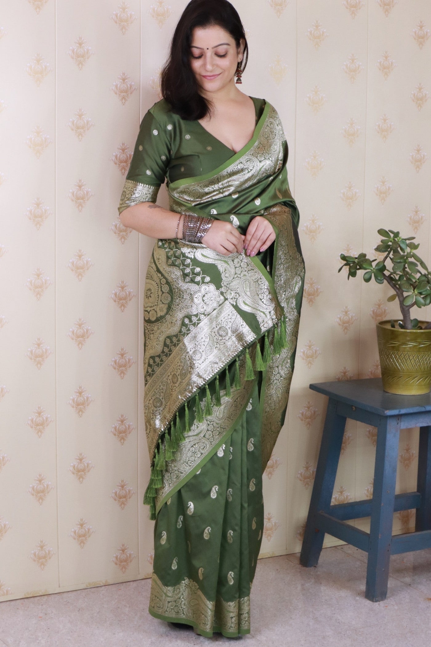 Buy MySilkLove Seaweed Green Banarasi Handloom Saree Online