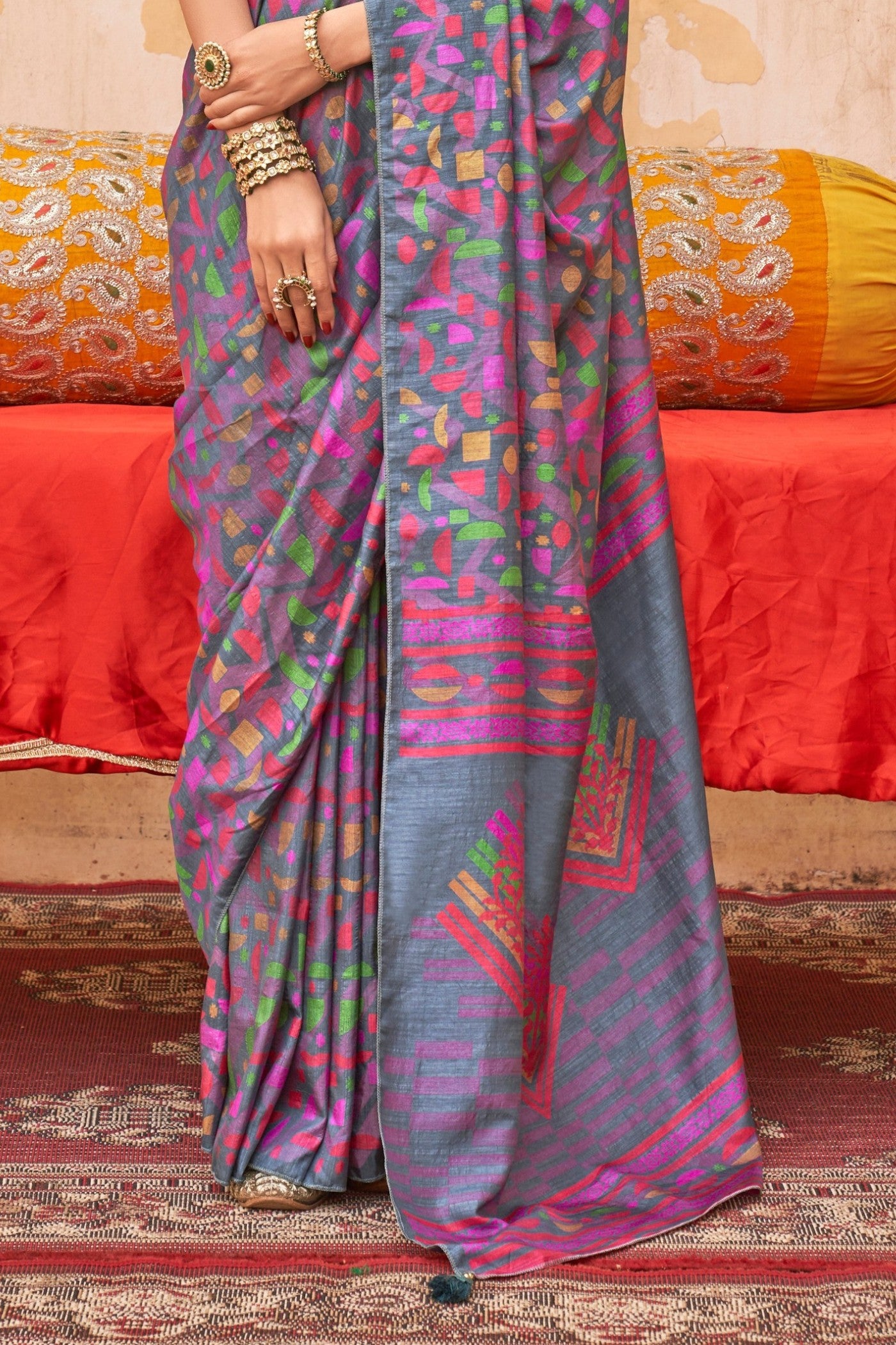 Buy MySilkLove Plum Purple Banarasi Printed Saree Online