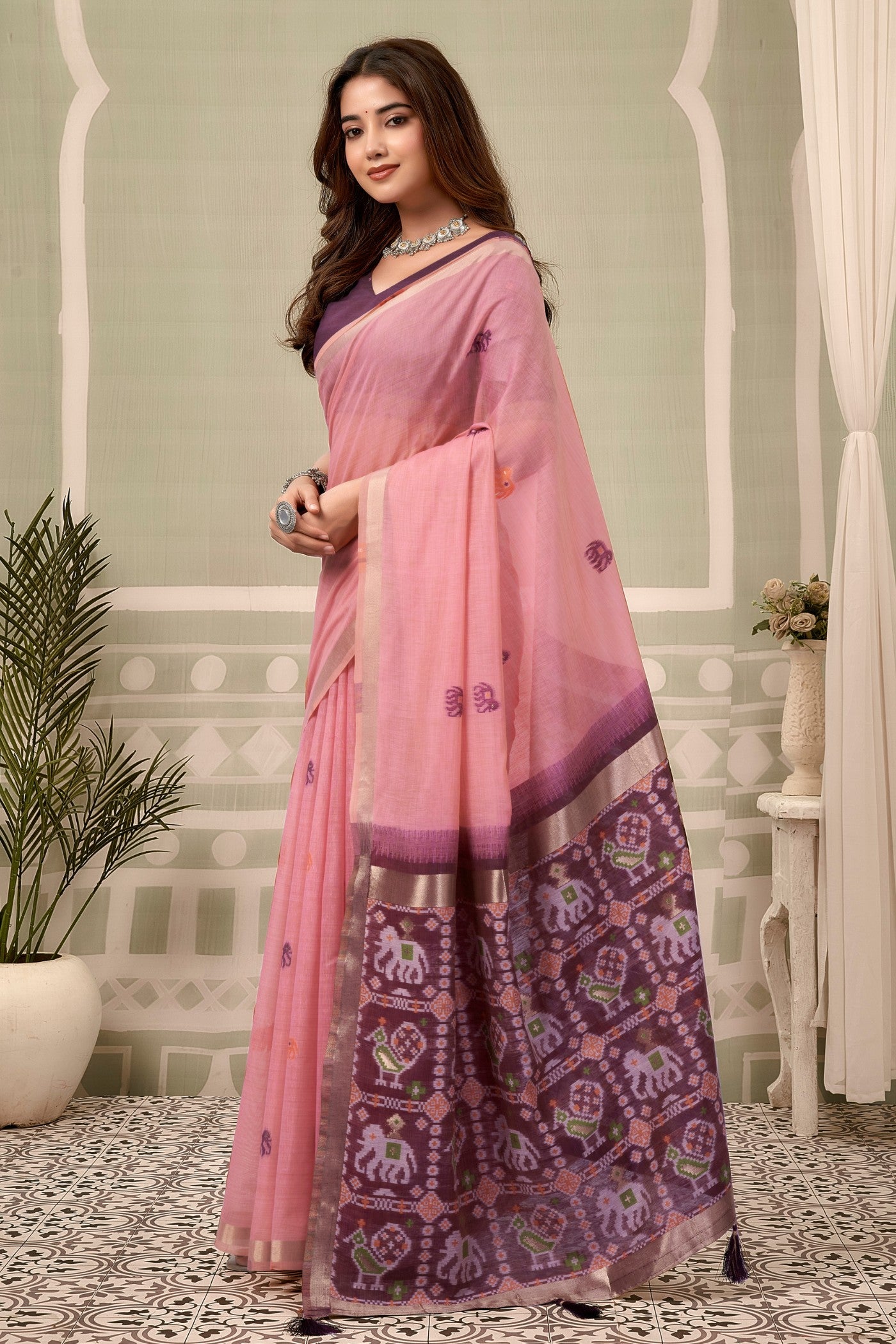 Buy MySilkLove Lotus Pink Patola Pallu Zari Woven Saree Online