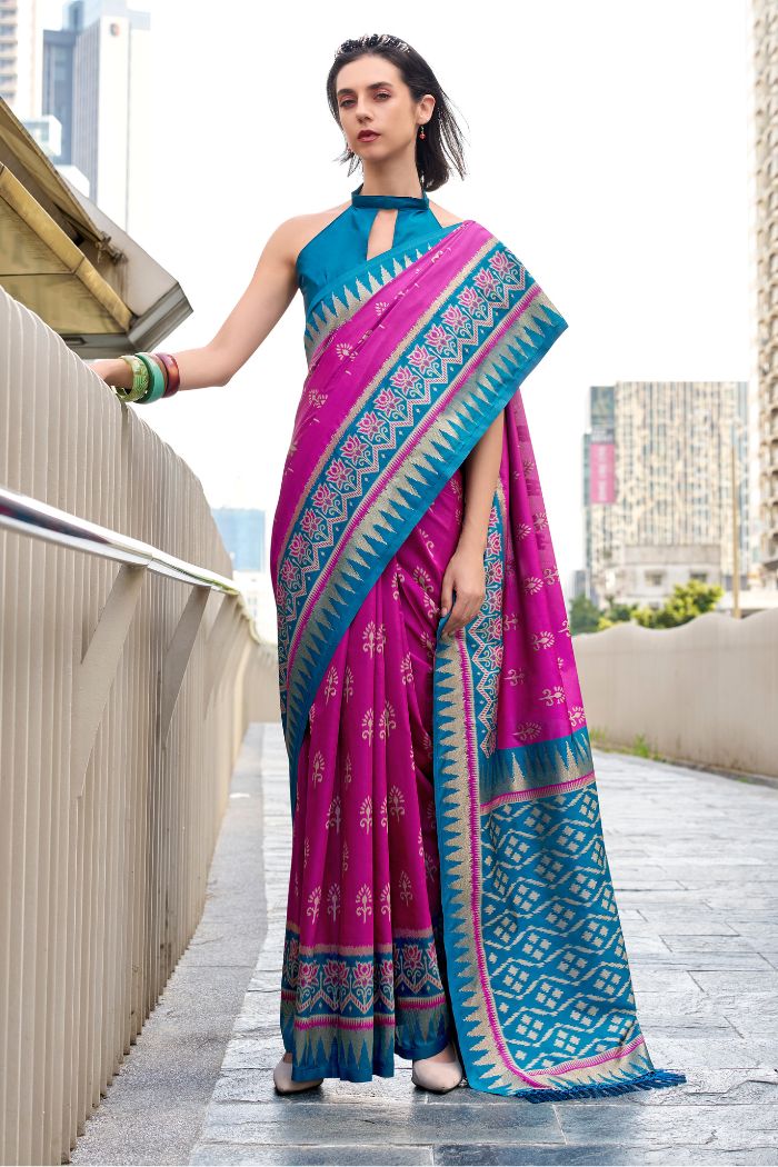 Buy MySilkLove Neon Pink Woven Banarasi Saree Online