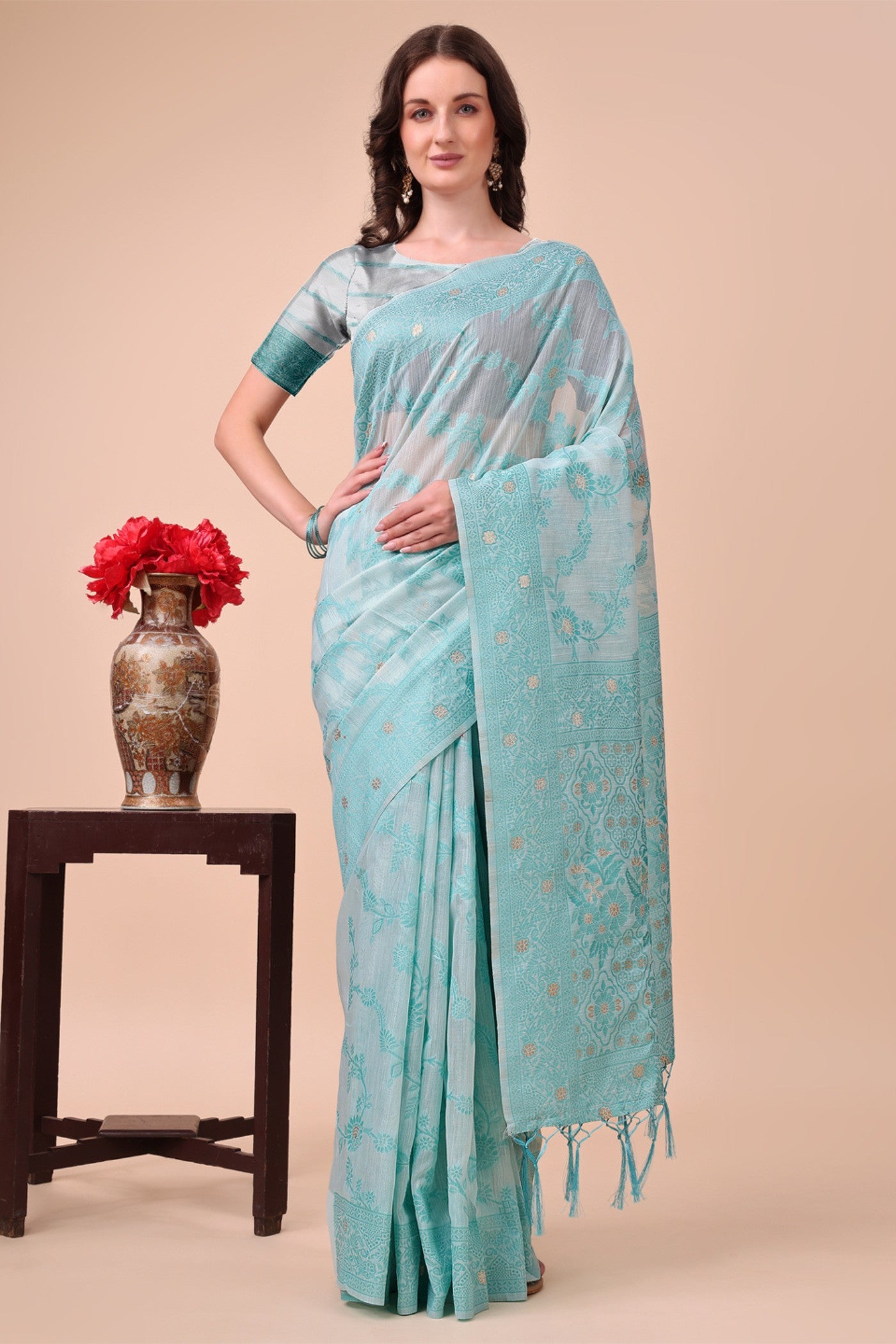Buy MySilkLove Jeans Blue Woven Cotton Saree Online