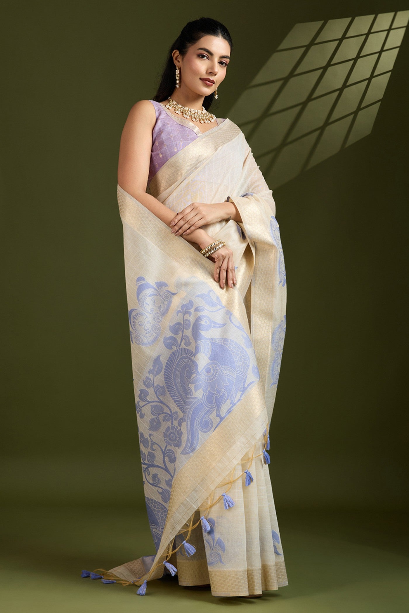 Buy MySilkLove Coconut White Muga Cotton Saree Online