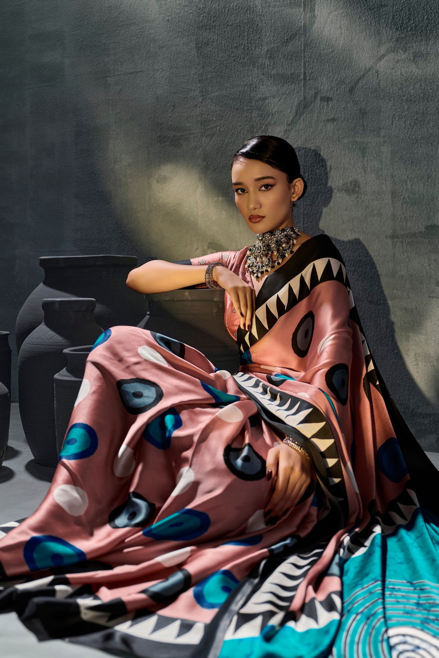 Buy MySilkLove Amaranthine Purple Ajrakh Printed Satin Crepe Silk Saree Online