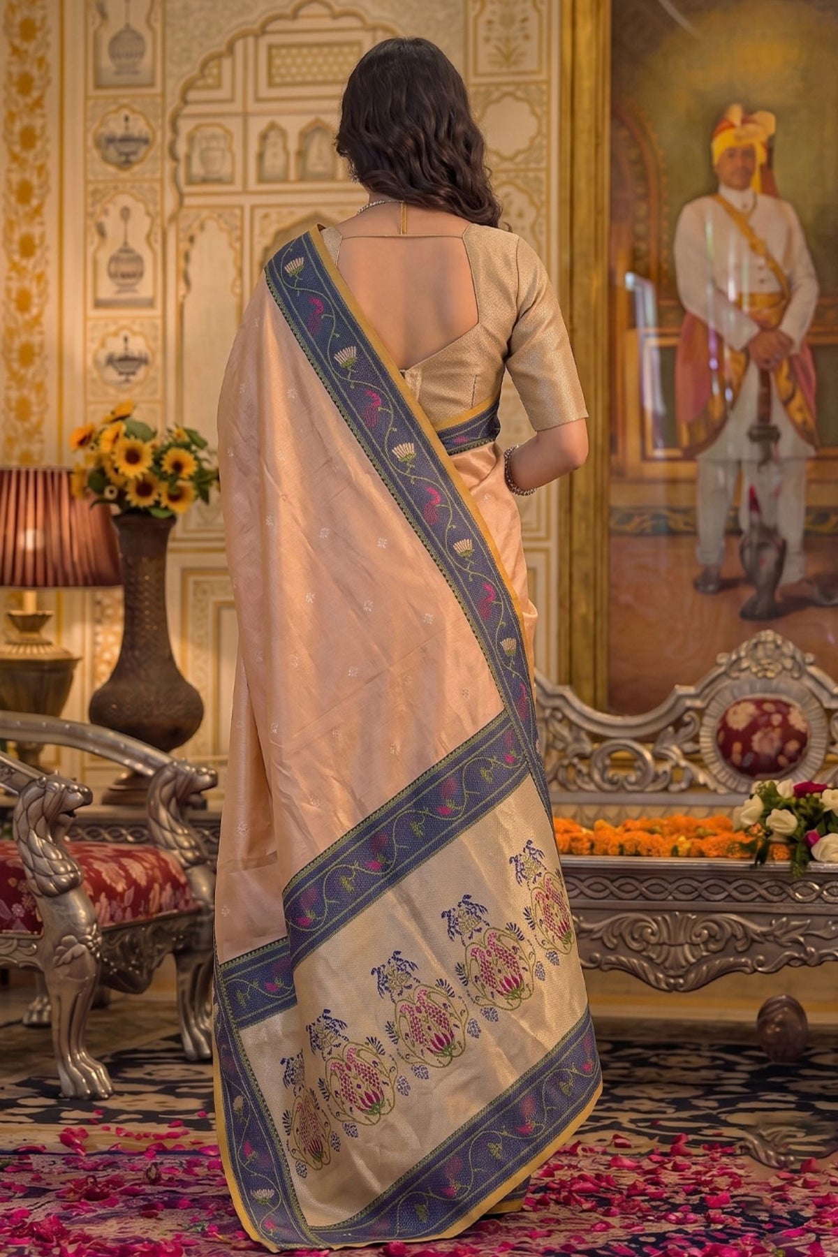 Buy MySilkLove Sunset Peach Woven Tissue Silk Saree Online