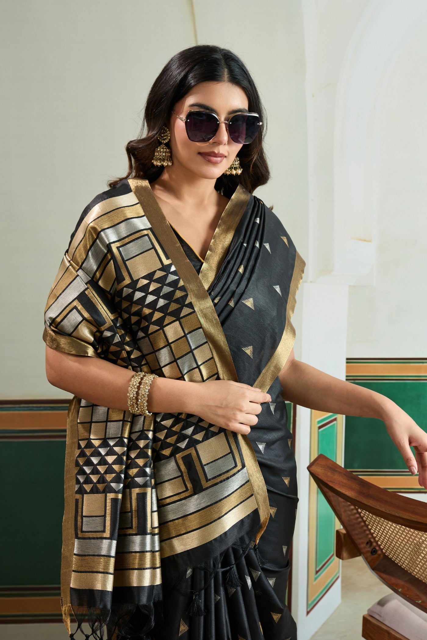 MySilkLove Black Eel Tussar Handloom Silk Saree